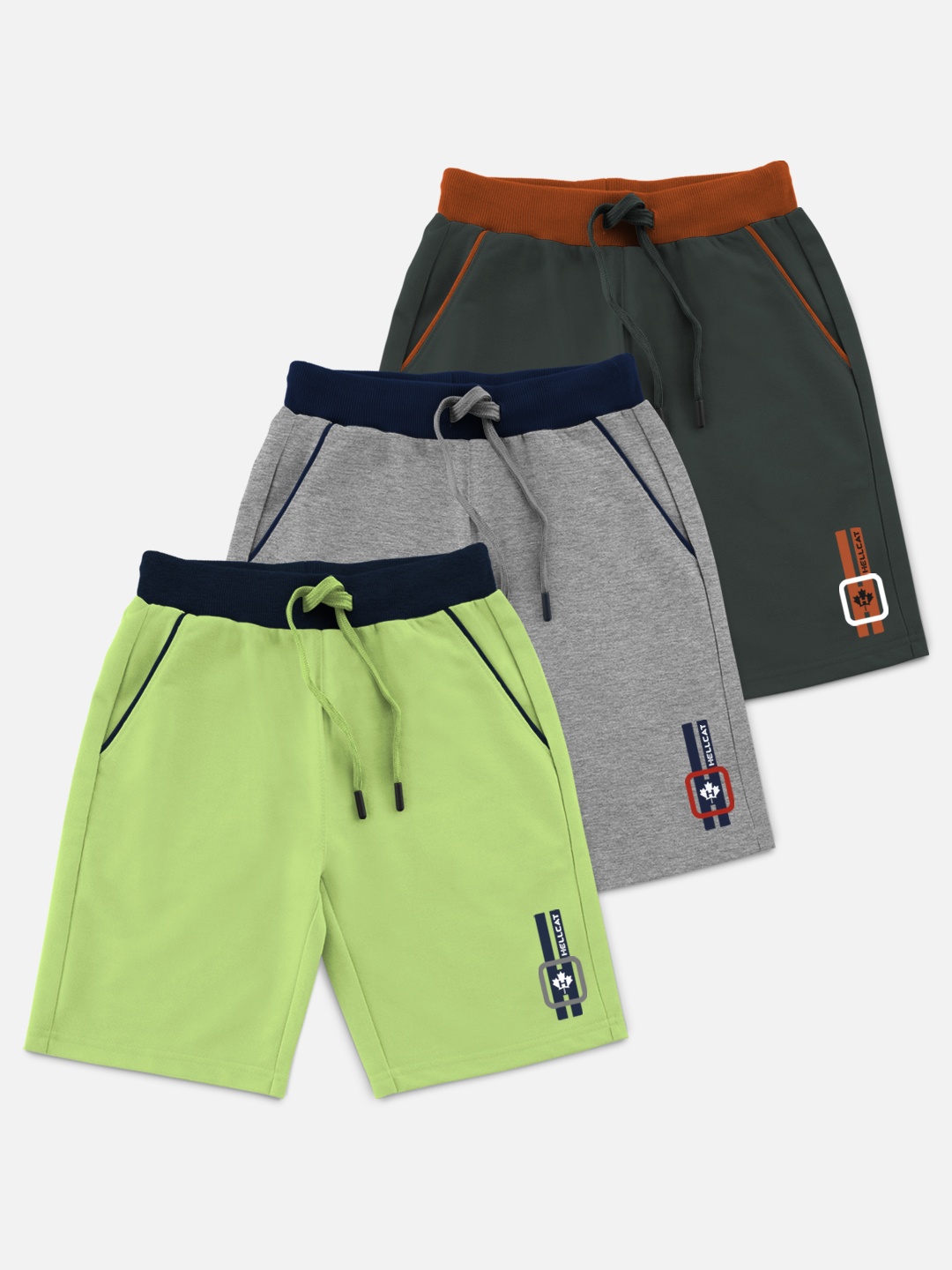 

HELLCAT Boys Pack Of 3 Solid Shorts, Lime green