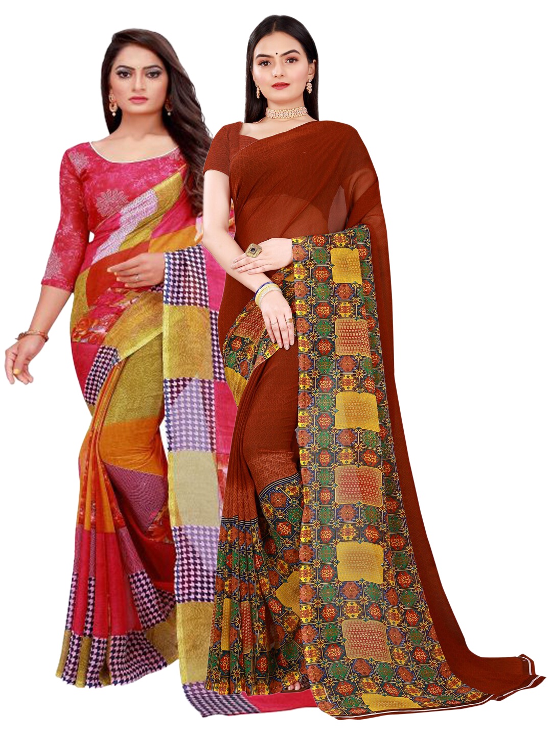 

KALINI Pack Of 2 Red & Maroon Georgette Saree