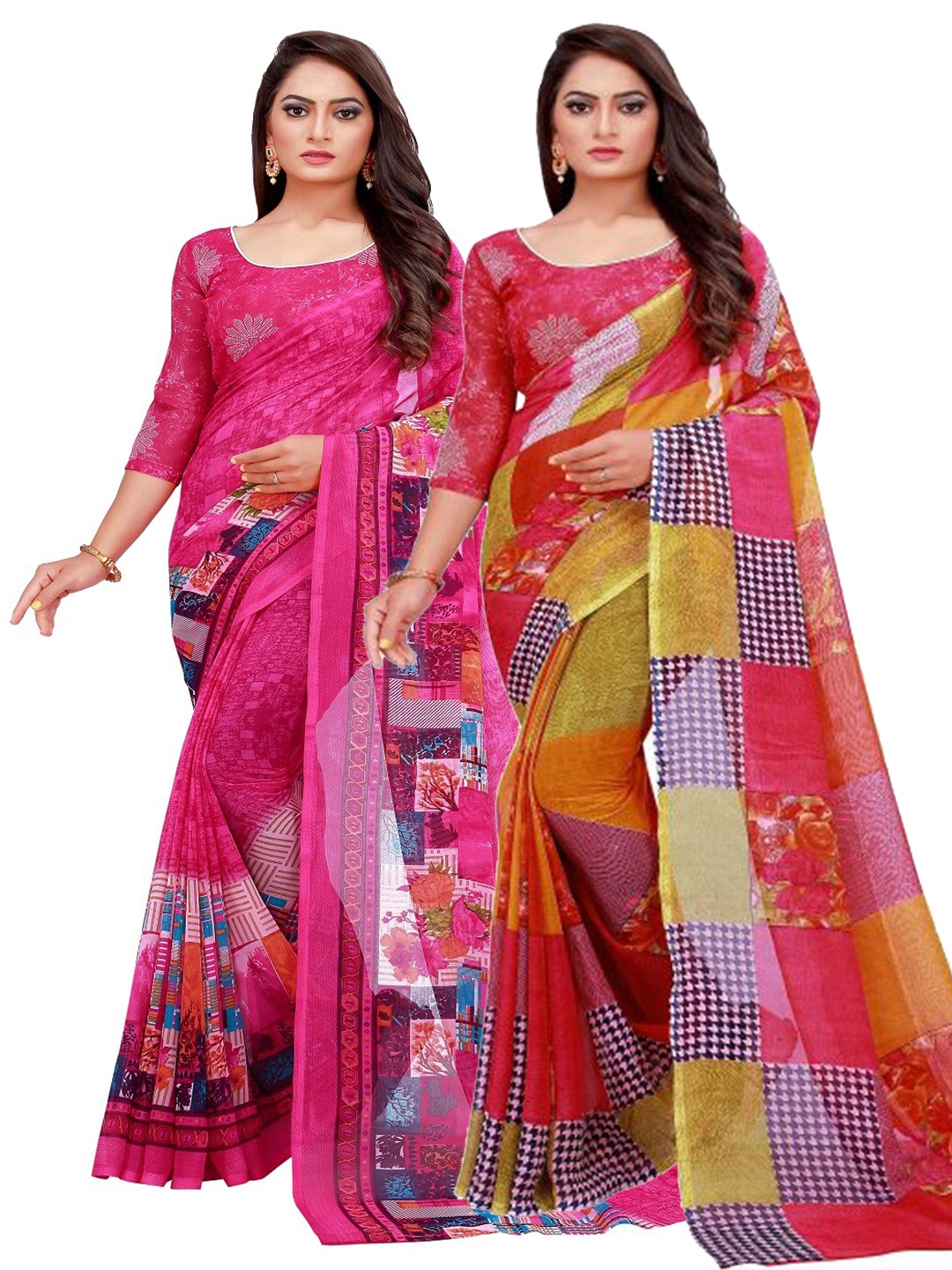 

KALINI Pack of 2 Magenta & Blue Pure Georgette Saree