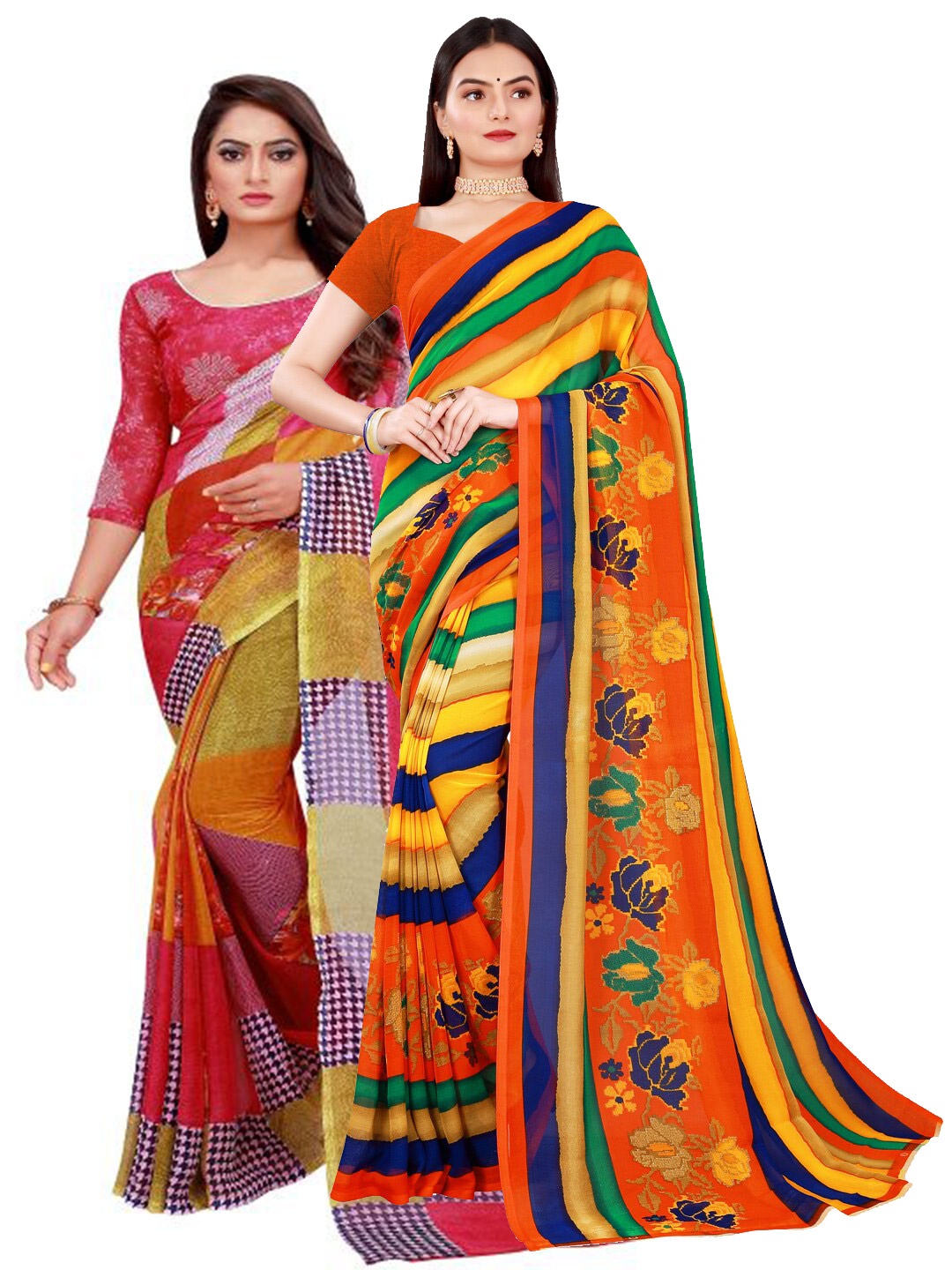 

KALINI Red & Blue Pure Georgette Saree