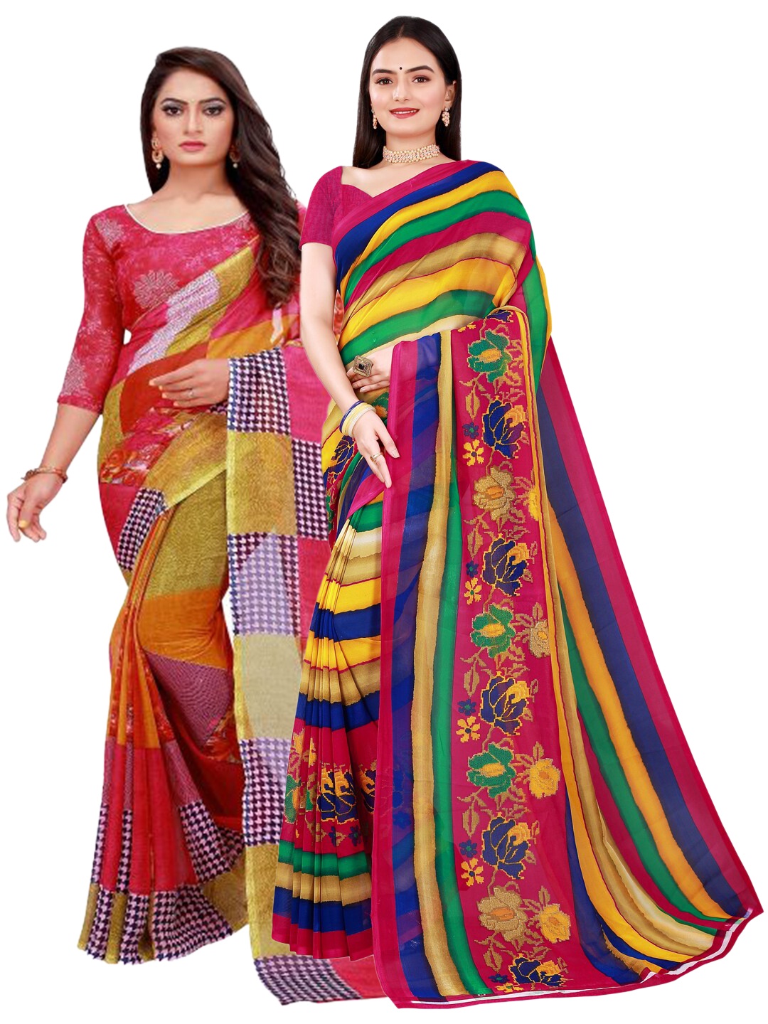 

KALINI Multicolored Set of 2 Pure Georgette Saree, Multi