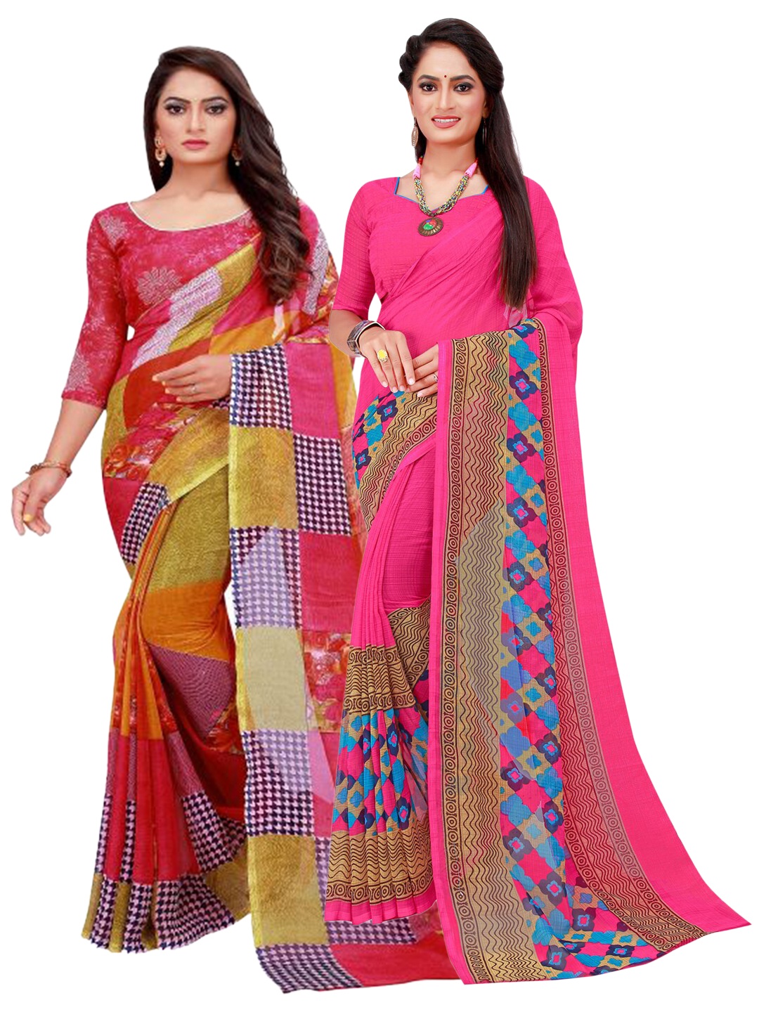 

KALINI Pack Of 2 Pink & Red Pure Georgette Saree