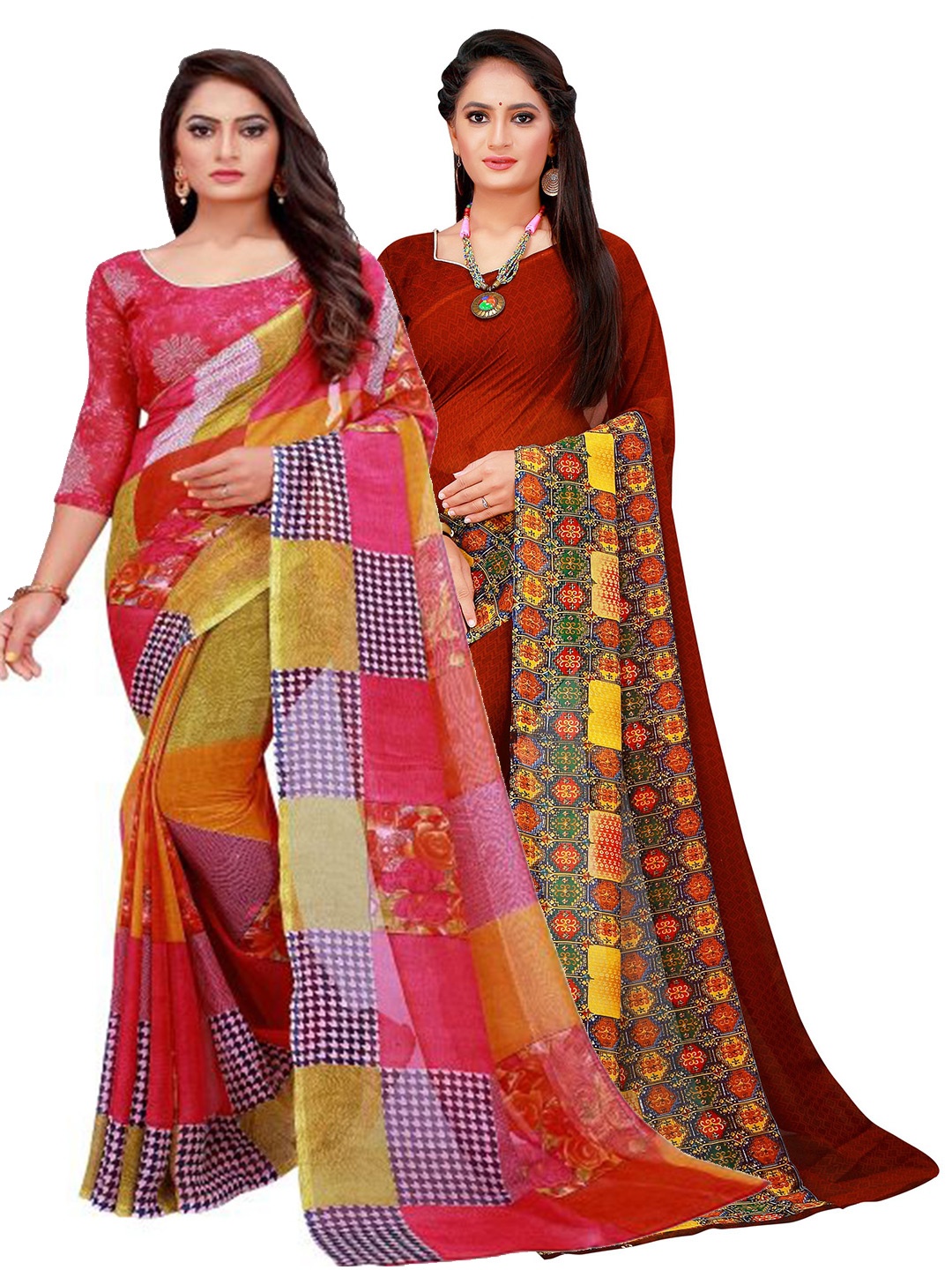 

KALINI Pack of 2 Red & Black Printed Saree