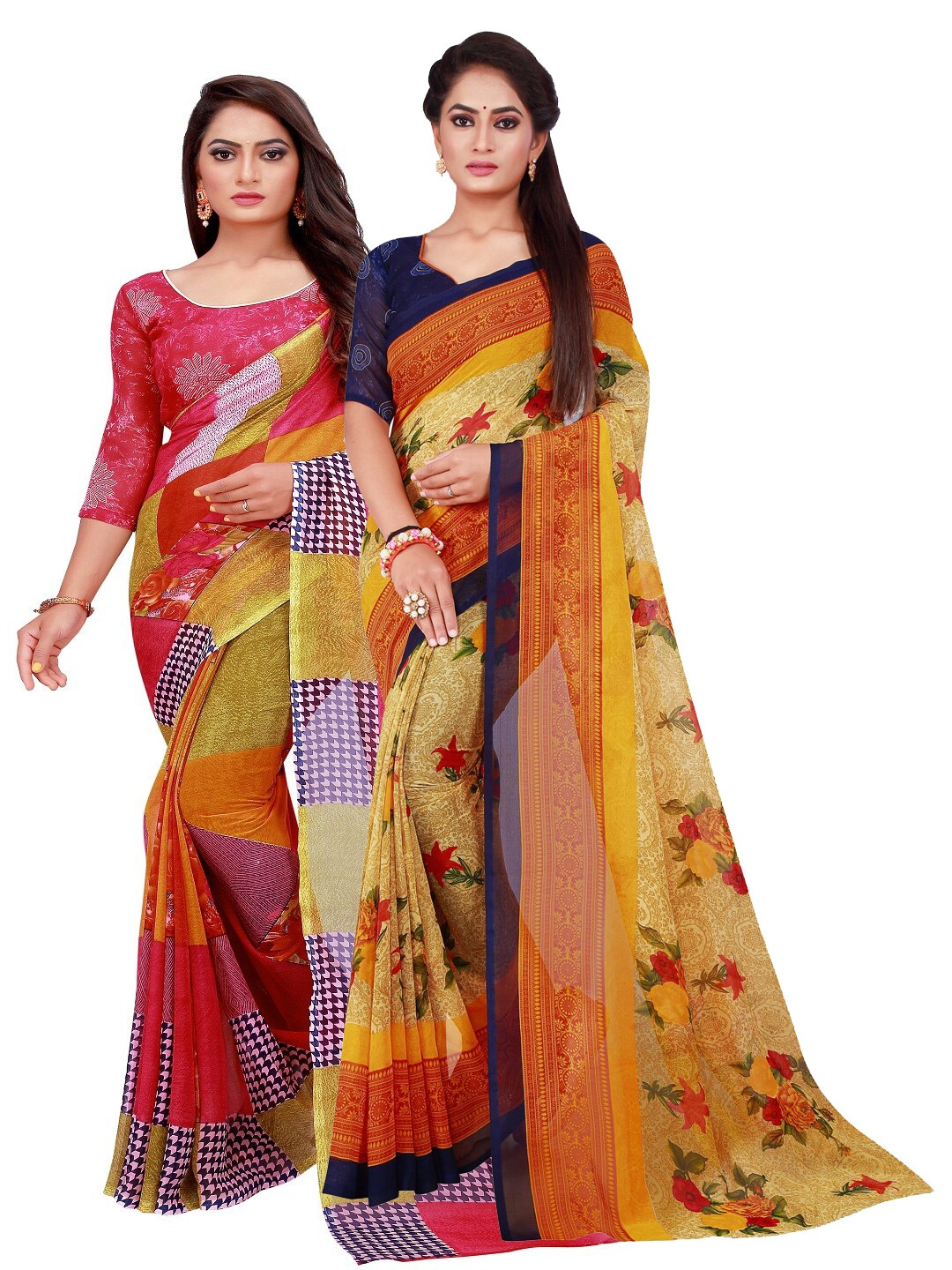 

KALINI Pack Of 2 Red & Cream-Coloured Pure Georgette Saree