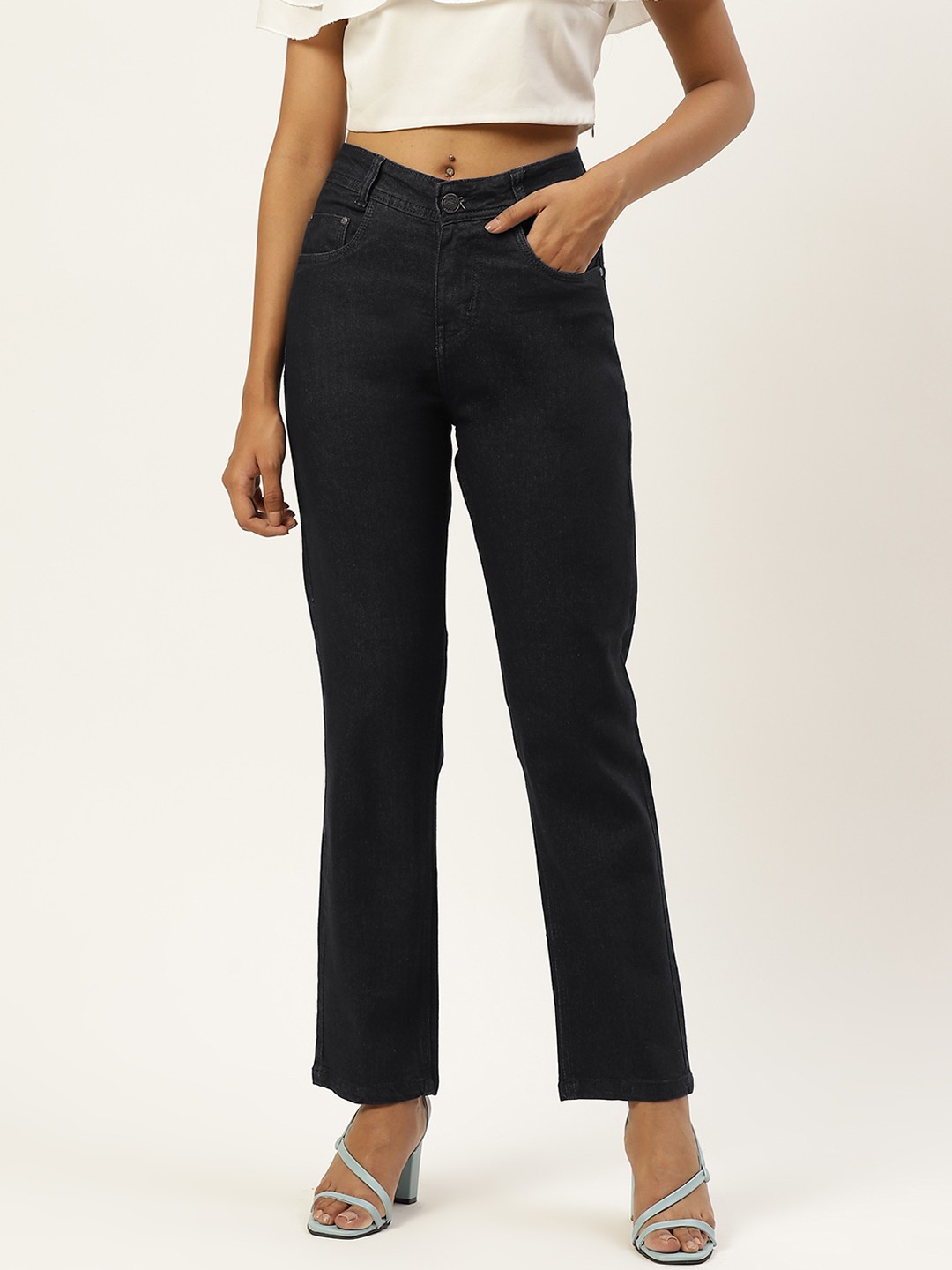 

PARIS HAMILTON Women Black Boyfriend Fit High-Rise Stretchable Jeans
