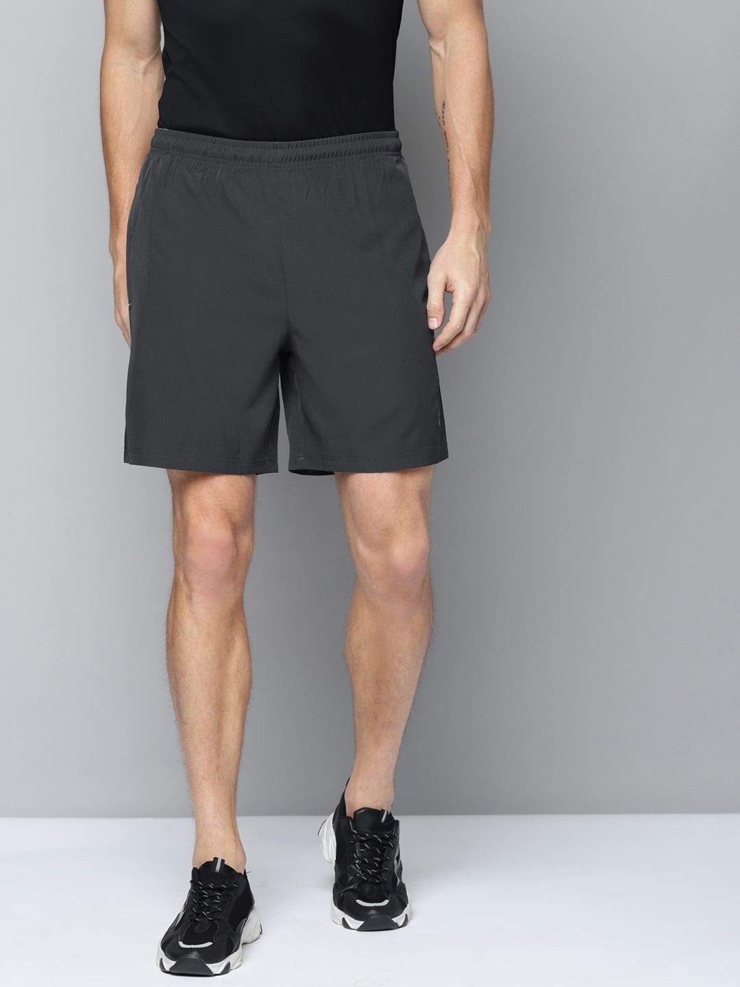 

Alcis Men Charcoal Grey Solid Slim Fit Running Sports Shorts