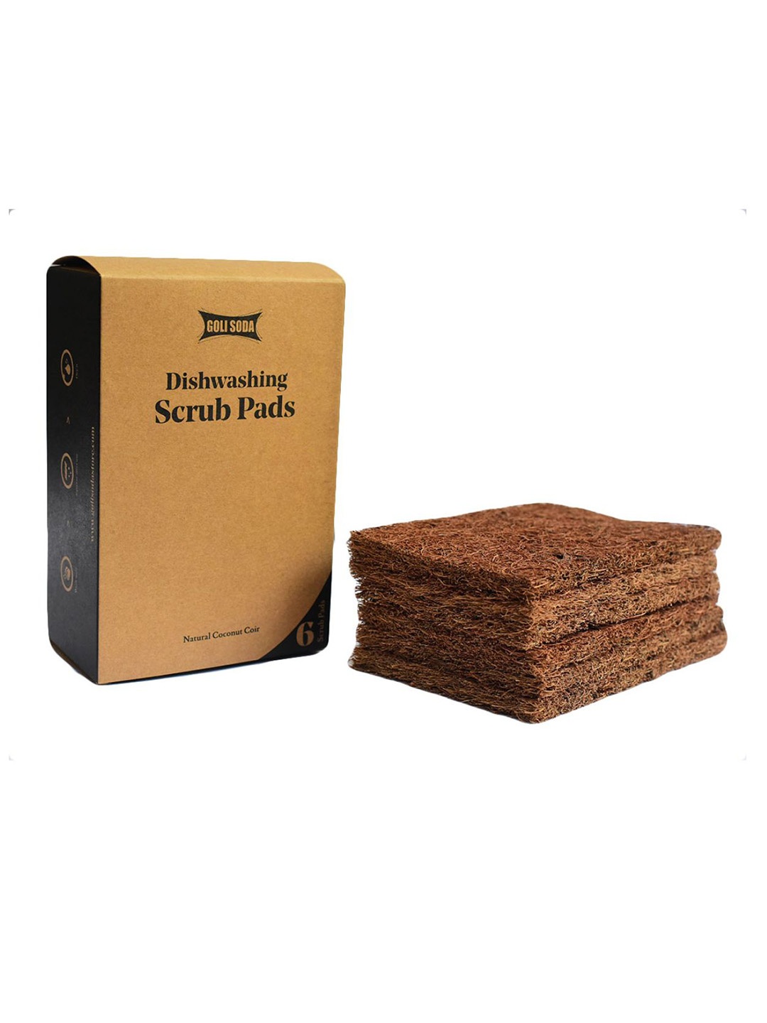 

GOLI SODA Set of 12 Pieces Natural Coconut Coir Dishwashing Scrub Pads, Brown