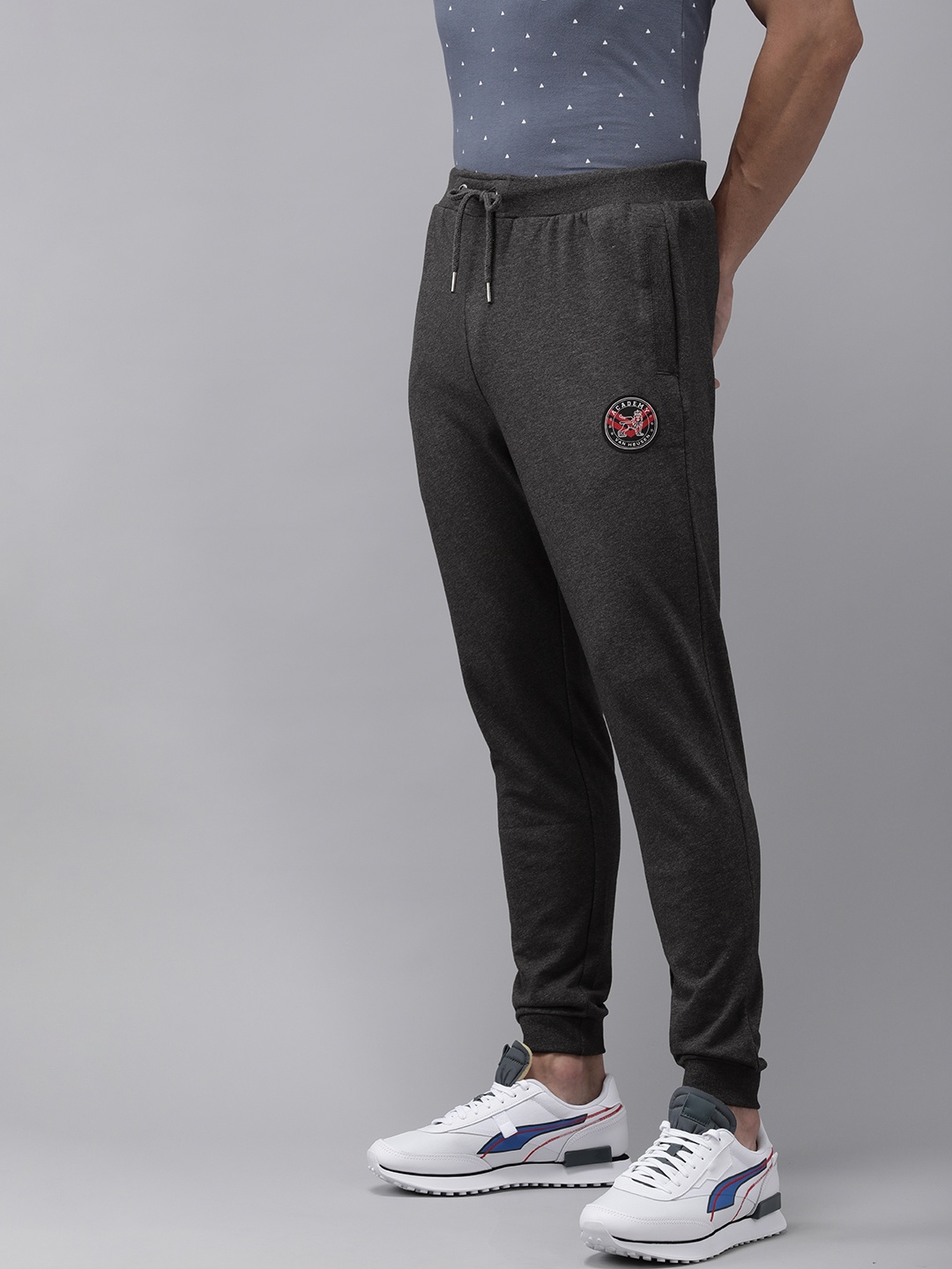 

Van Heusen ACADEMY Men Charcoal Grey Brand Logo Printed Slim Fit Regular Joggers