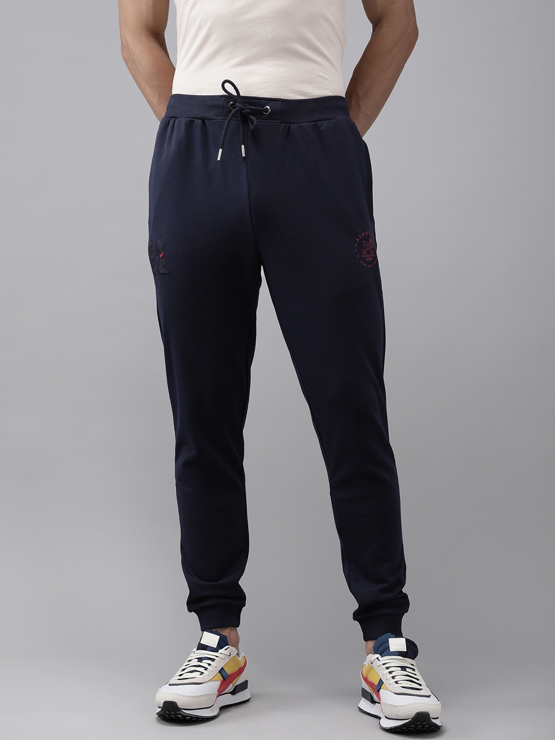 

Van Heusen ACADEMY Men Navy Blue Solid Pure Cotton Joggers