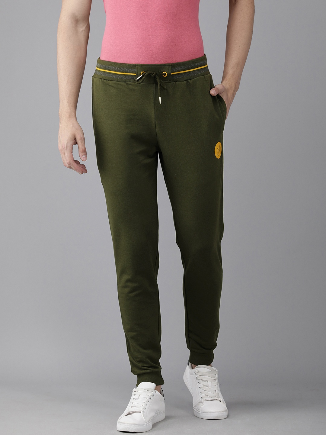 

Van Heusen ACADEMY Men Olive Green Applique Pure Cotton Joggers