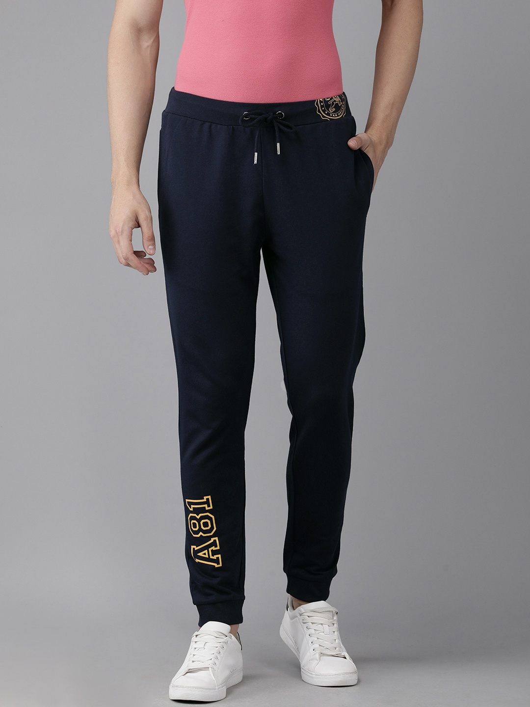 

Van Heusen ACADEMY Men Navy Blue Printed Pure Cotton Joggers