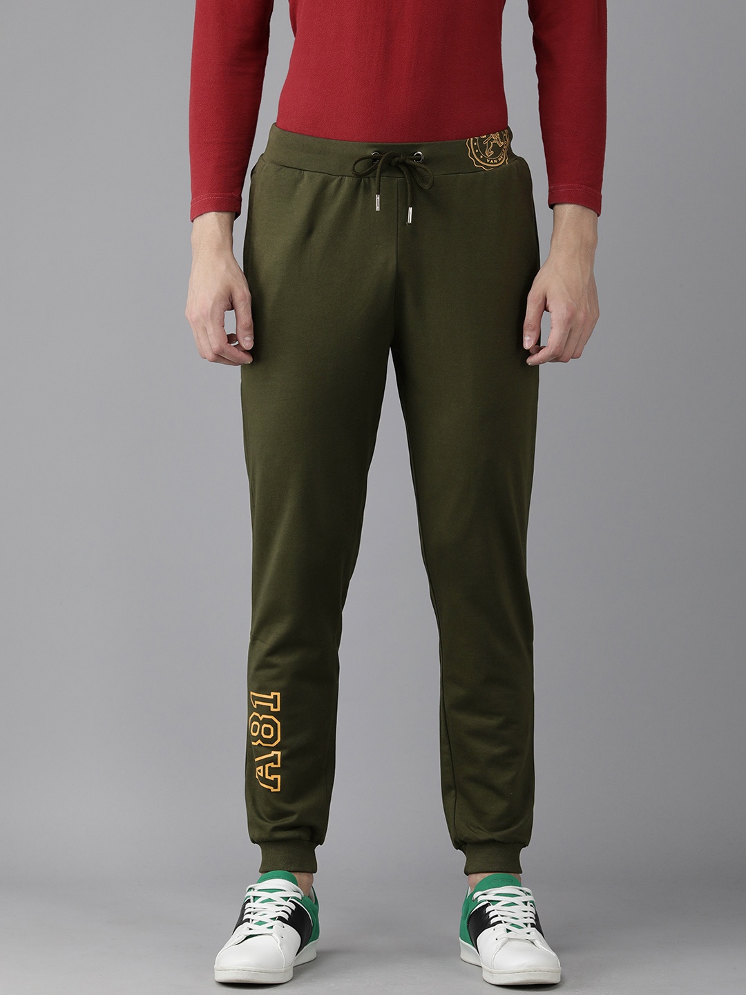 

Van Heusen ACADEMY Men Olive Green Printed Slim Fit Pure Cotton Joggers
