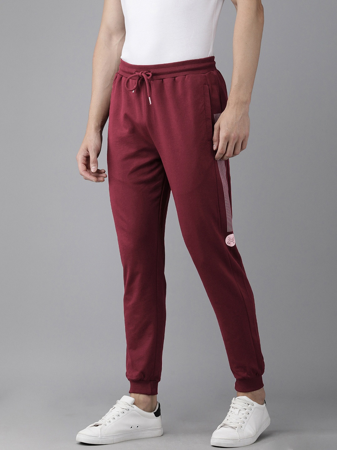 

Van Heusen ACADEMY Men Maroon Solid Pure Cotton Joggers