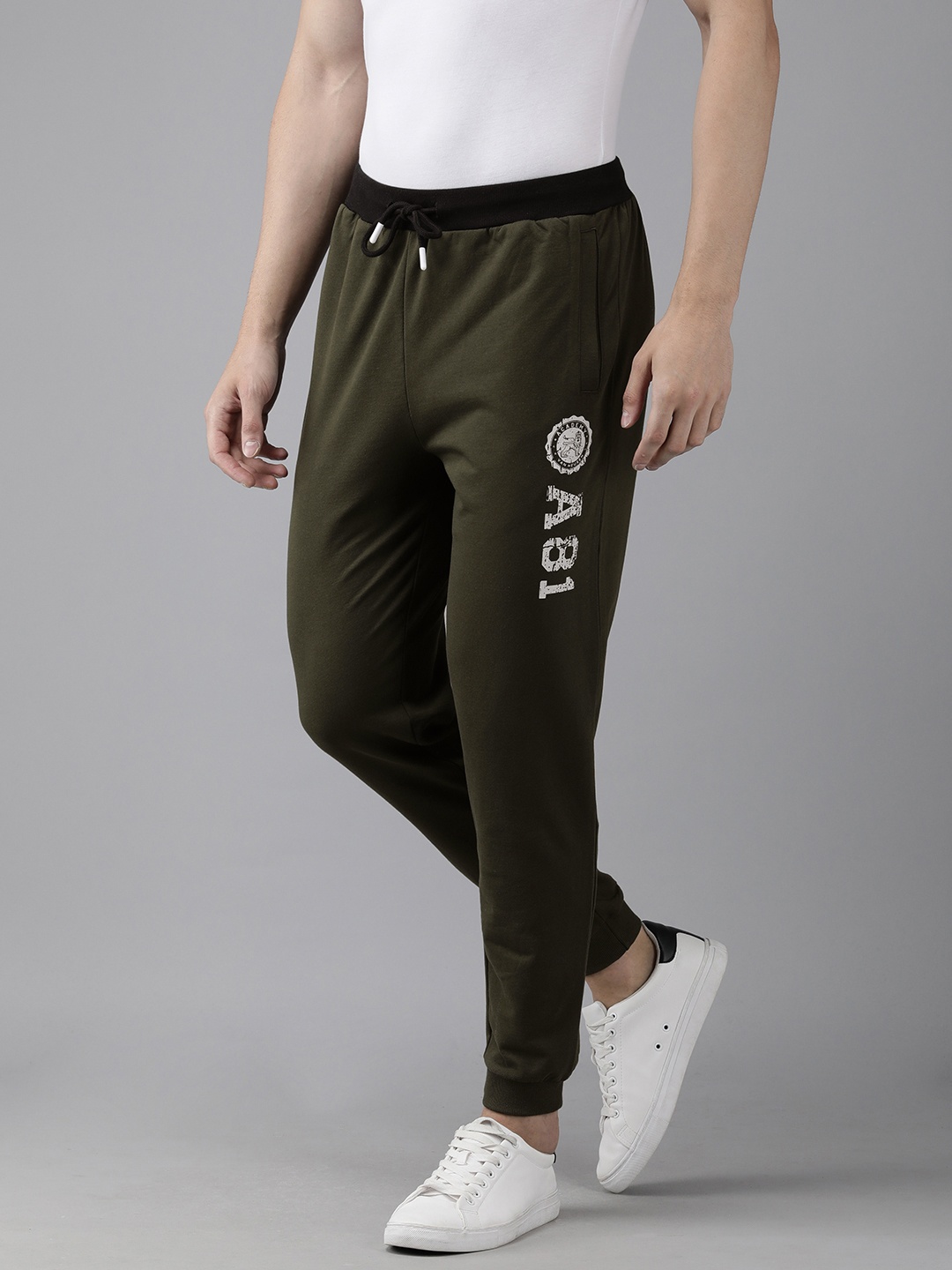 

Van Heusen ACADEMY Men Olive Green Printed Slim Fit Pure Cotton Joggers
