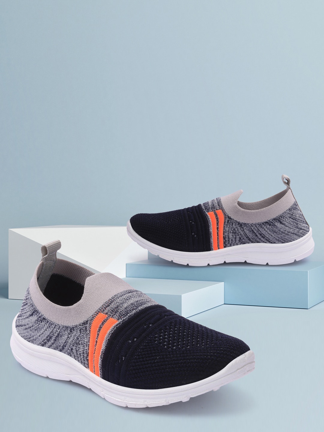 

FAST TRAX Unisex Kids Navy Blue & Grey Woven Design Slip-On Sneakers