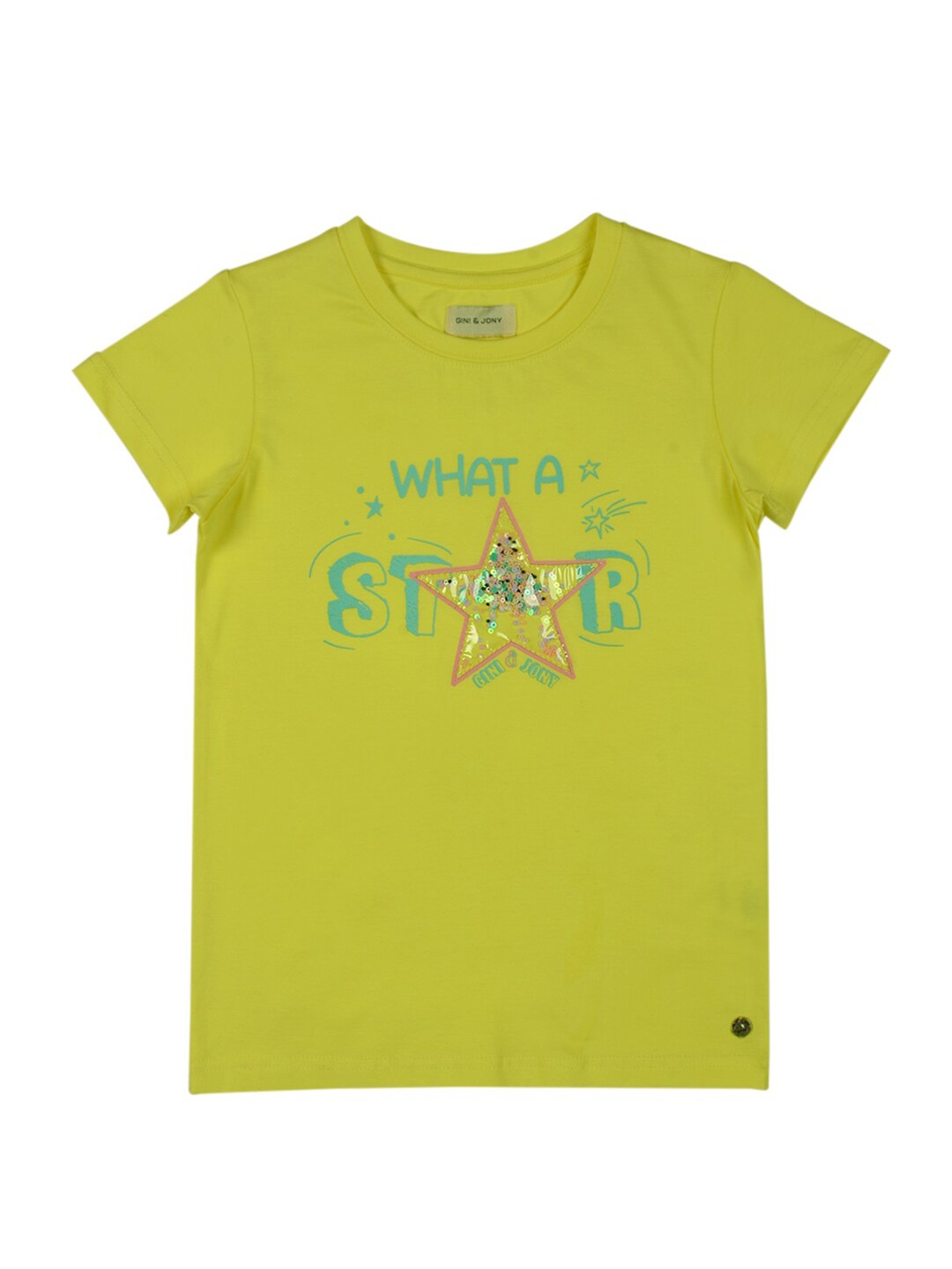 

Gini and Jony Girls Green Typography Printed T-shirt