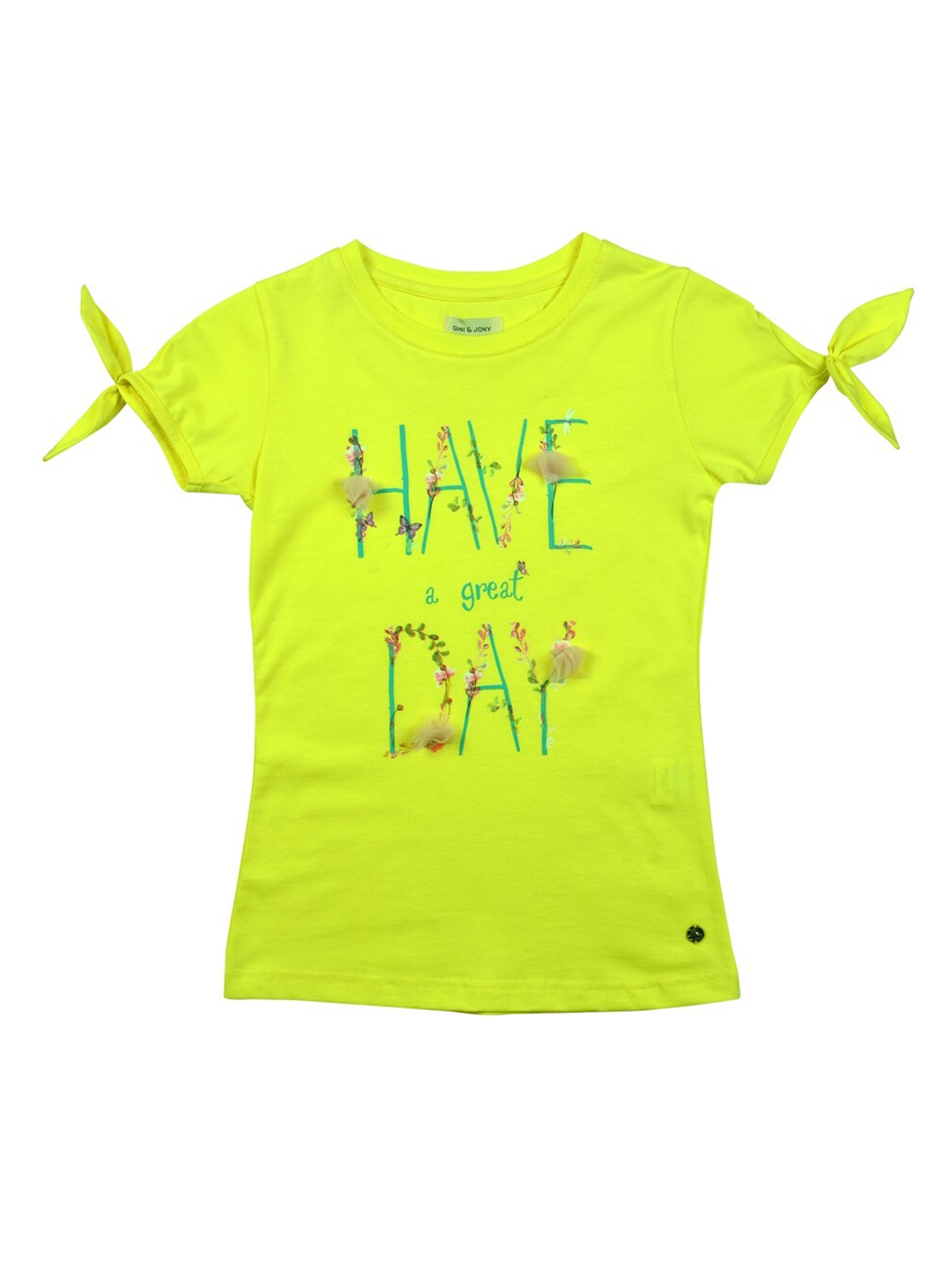 

Gini and Jony Girls Yellow Printed Top