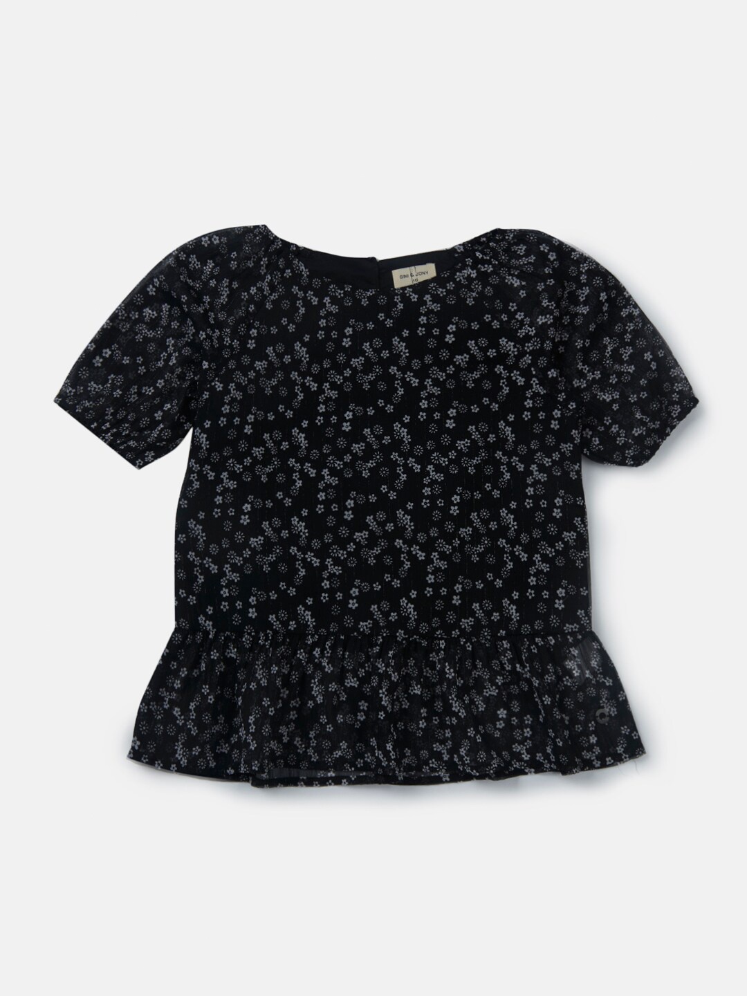 

Gini and Jony Girls Black Floral Print Peplum Top