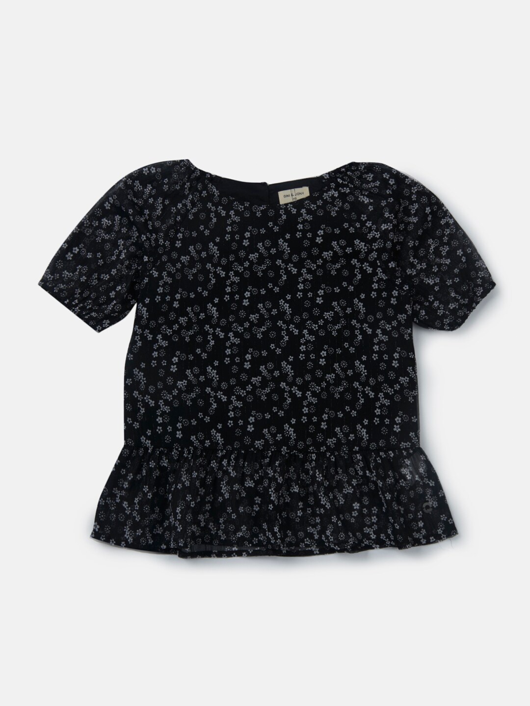 

Gini and Jony Girls Black Floral Print Peplum Top