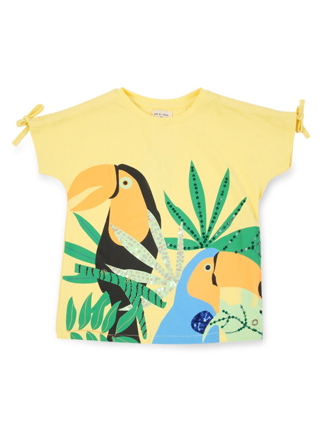 

Gini and Jony Yellow & Green Tropical Print Top