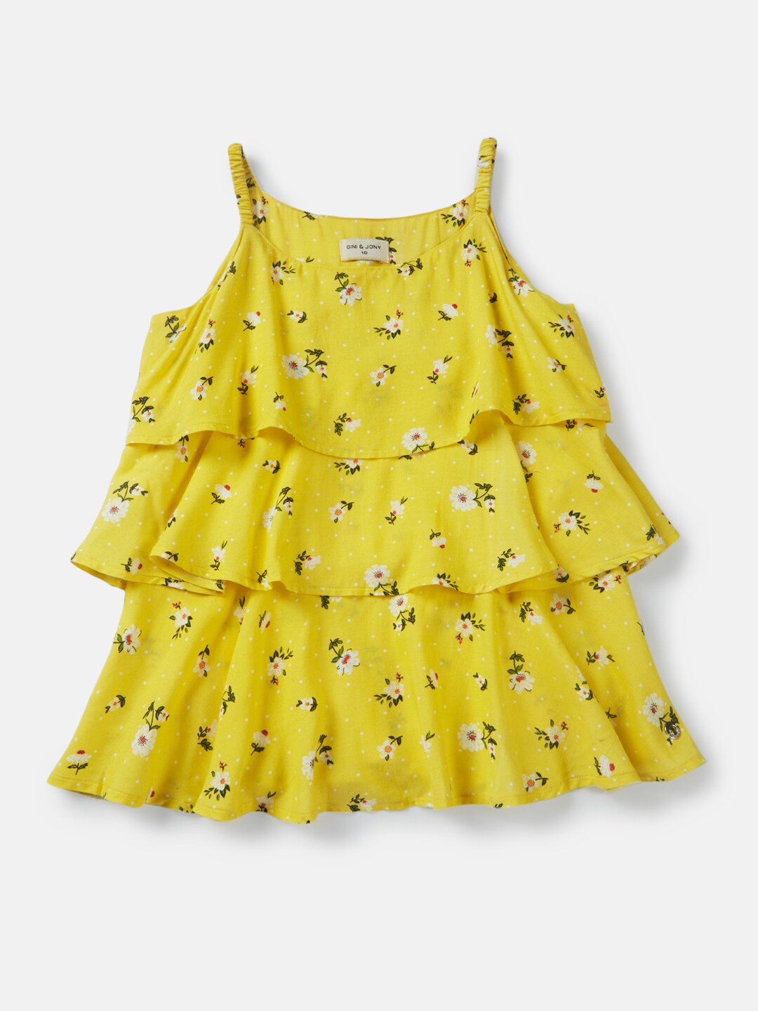 

Gini and Jony Girls Yellow Floral Print Tiered Top