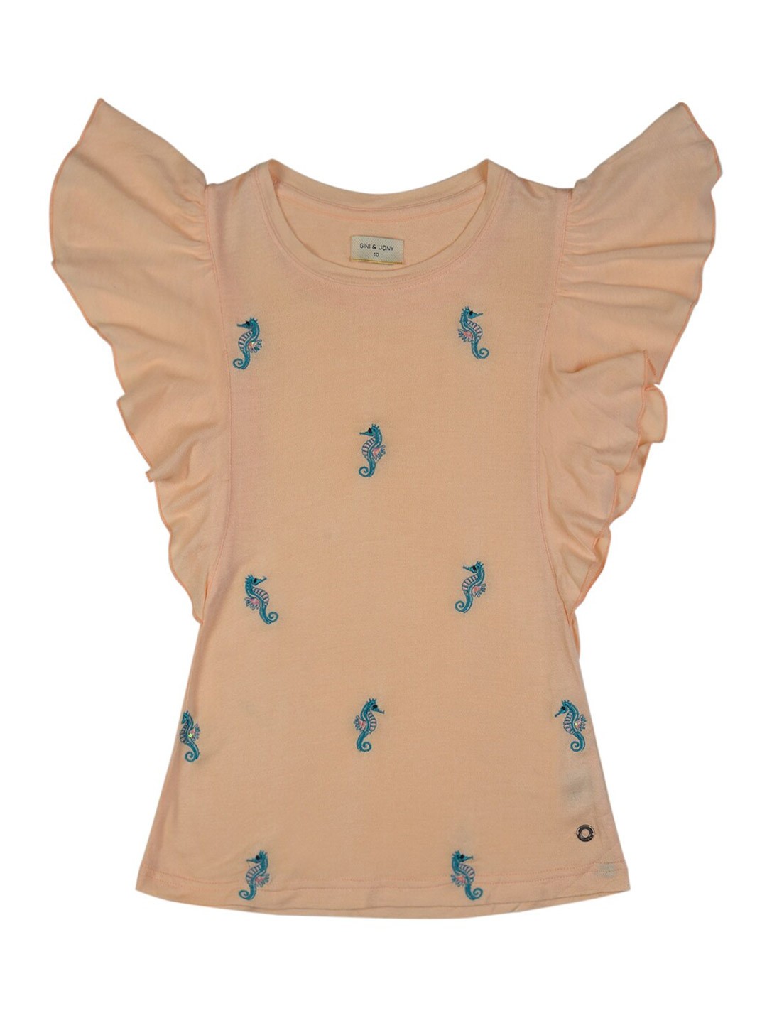 

Gini and Jony Girls Peach-Coloured Embroidered Top