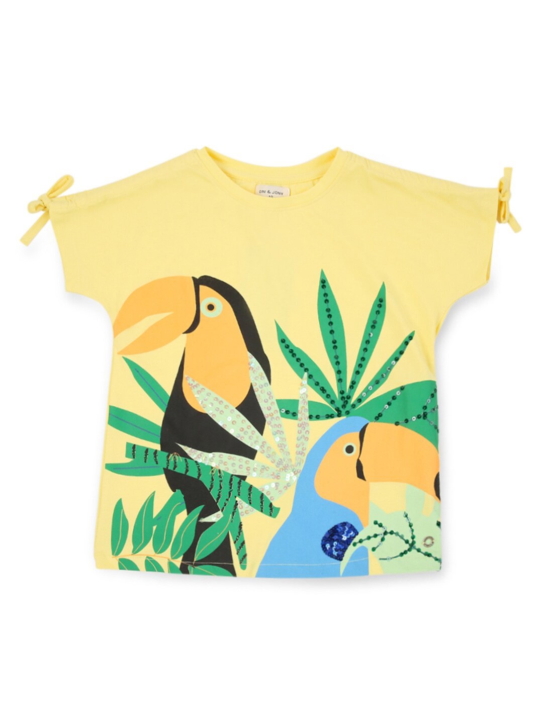 

Gini and Jony Girls Yellow Printed Extended Sleeves Top