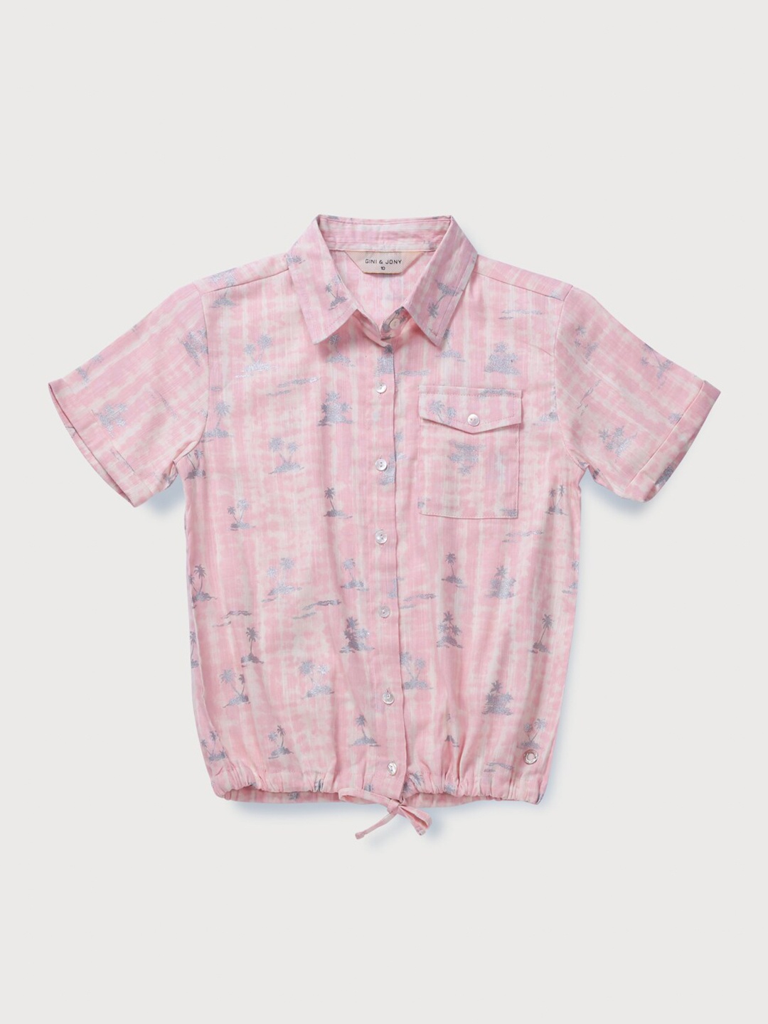 

Gini and Jony Girls Pink Floral Print Shirt Style Top