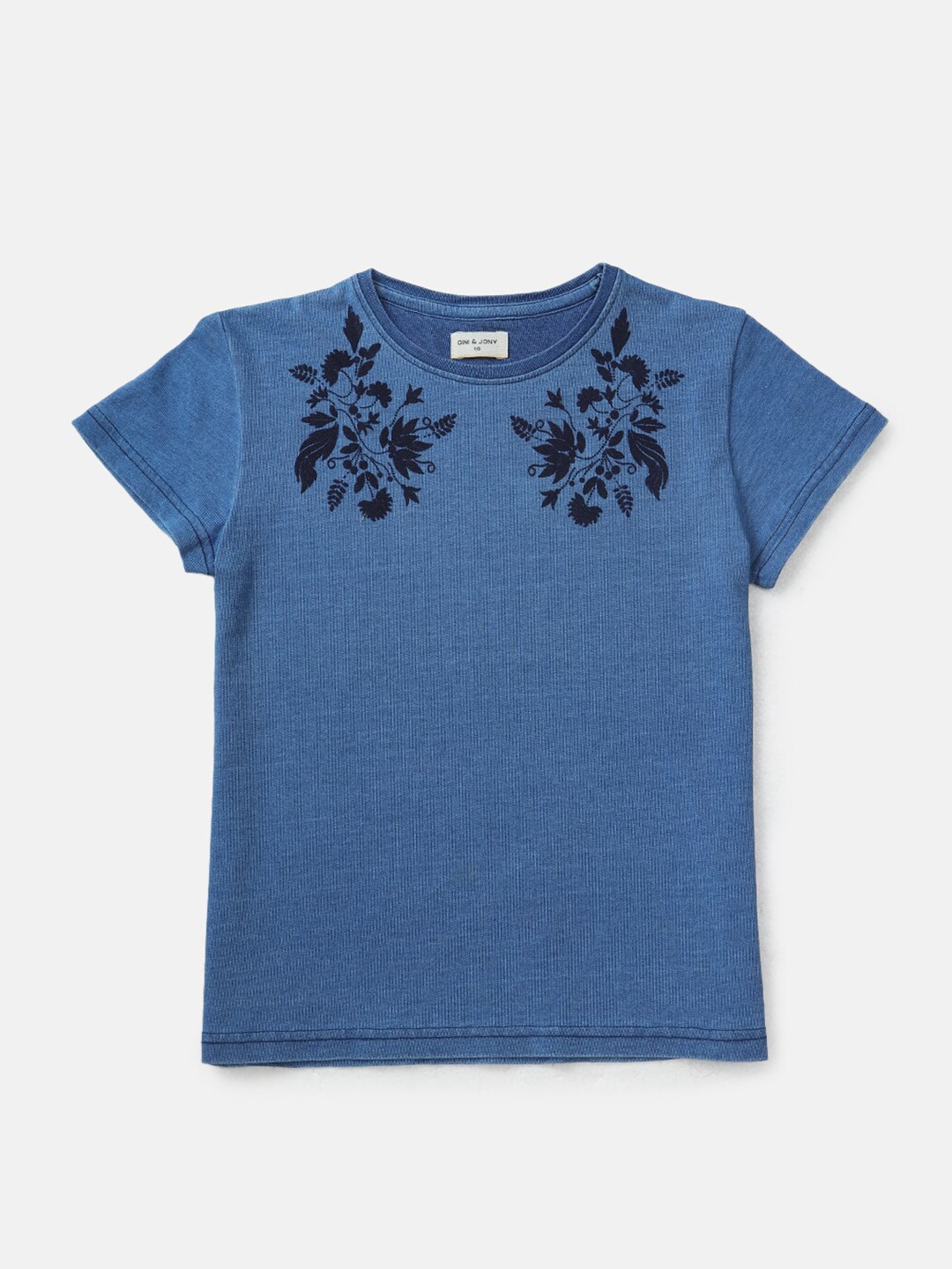 

Gini and Jony Girls Blue Floral Embroidered Top