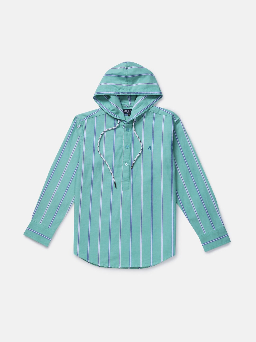 

Gini and Jony Boys Green Classic Striped Hooded Casual Shirt