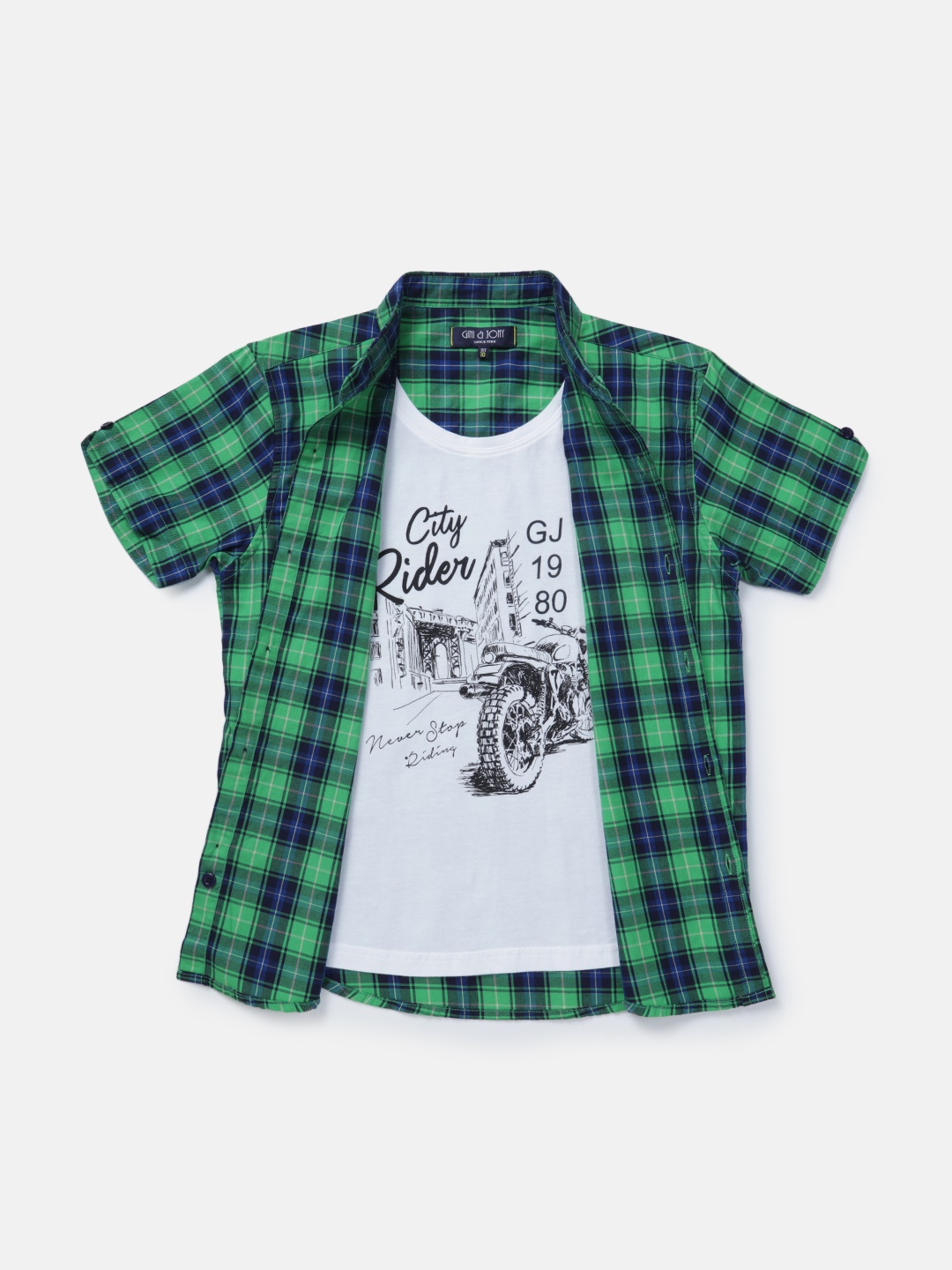 

Gini and Jony Boys Green Classic Tartan Checked Casual Shirt