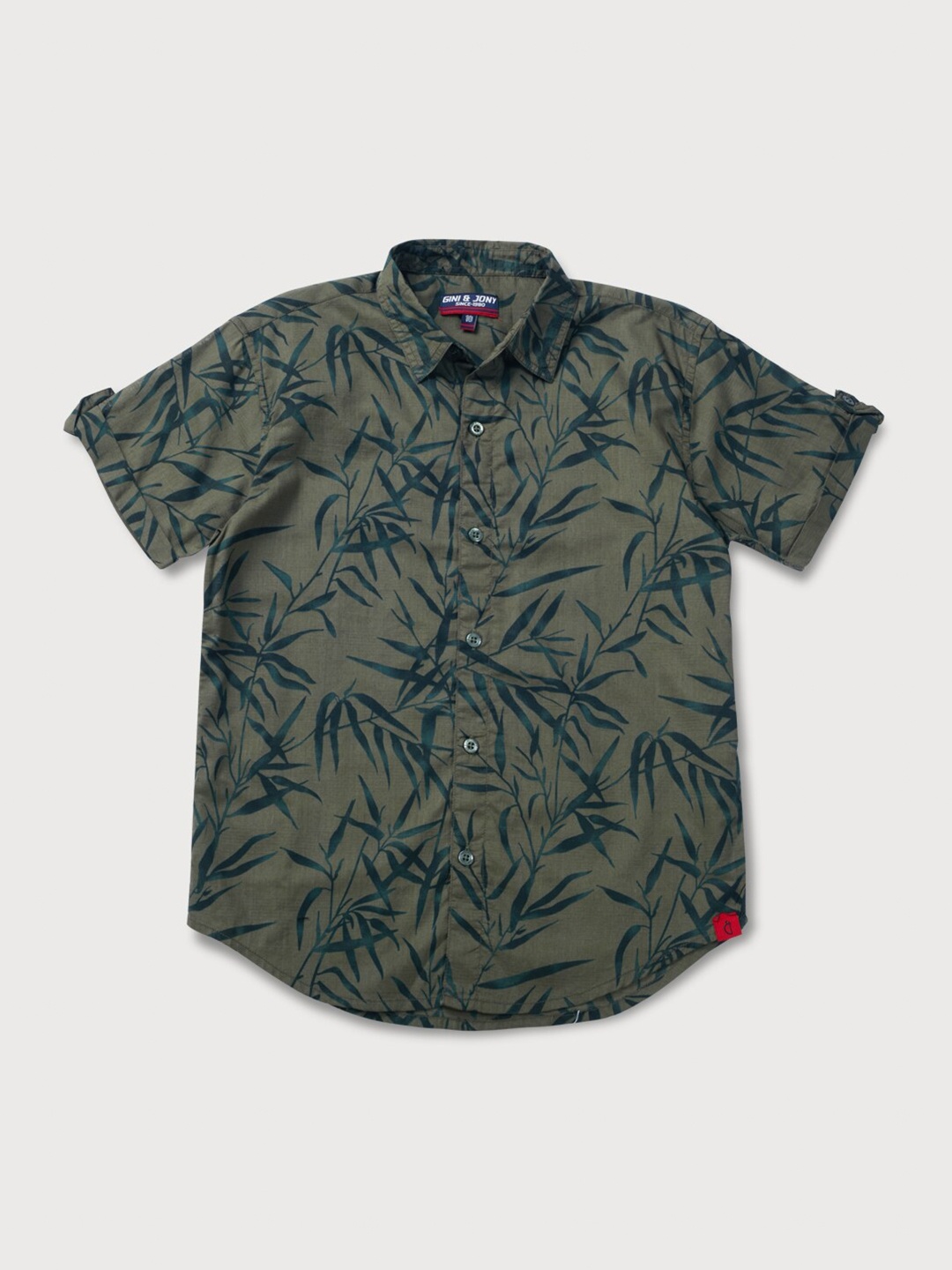 

Gini and Jony Boys Olive Green Classic Printed Casual Shirt