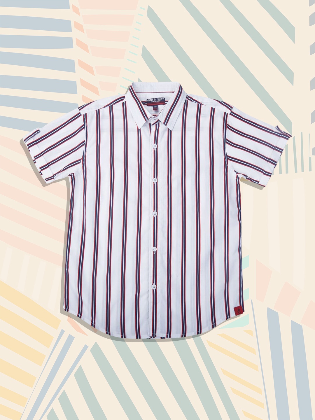 

Gini and Jony Boys White & Navy Blue Classic Striped Casual Shirt