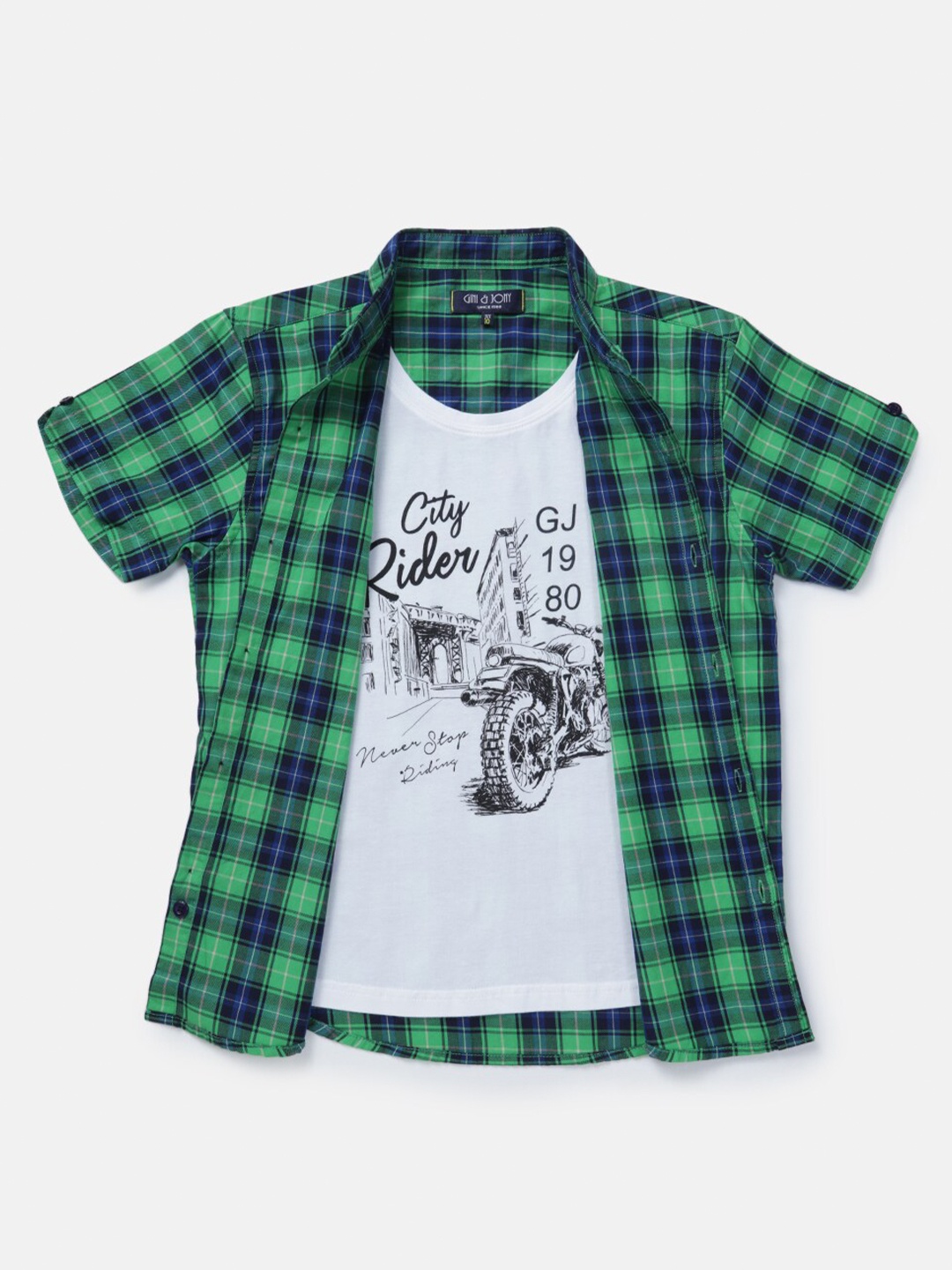 

Gini and Jony Boys Green Classic Tartan Checked Casual Shirt