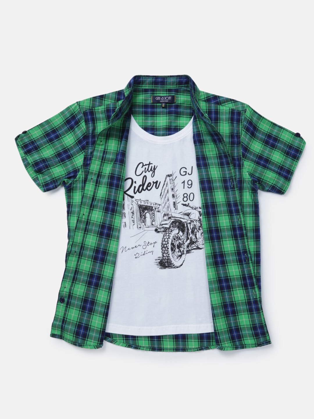

Gini and Jony Boys Green Classic Buffalo Checked Casual Shirt