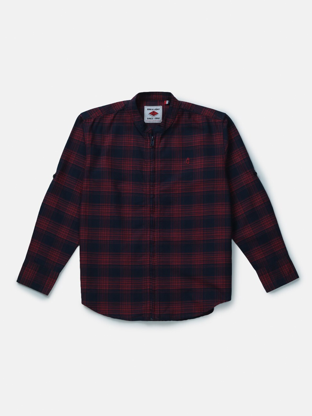 

Gini and Jony Boys Navy Blue & Maroon Classic Checked Casual Shirt