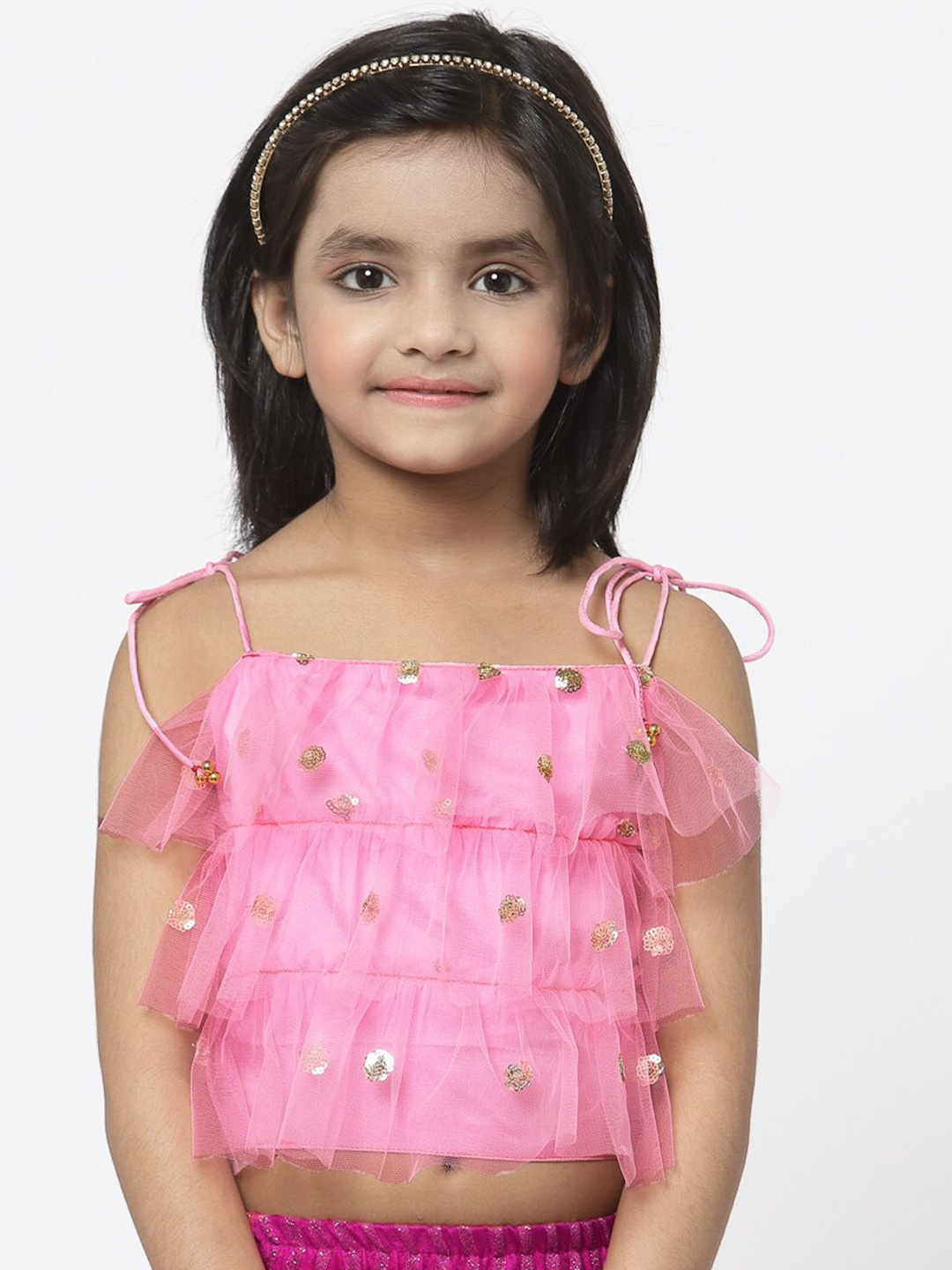 

studio rasa Girls Pink Embellished Net Crop Top