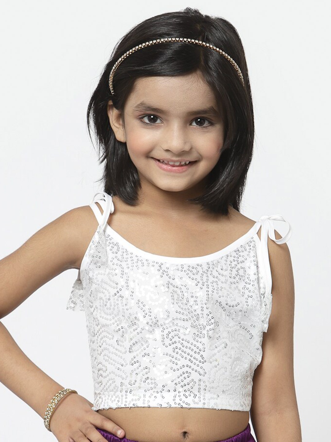 

studio rasa Girls Silver-Toned Embellished Net Crop Top