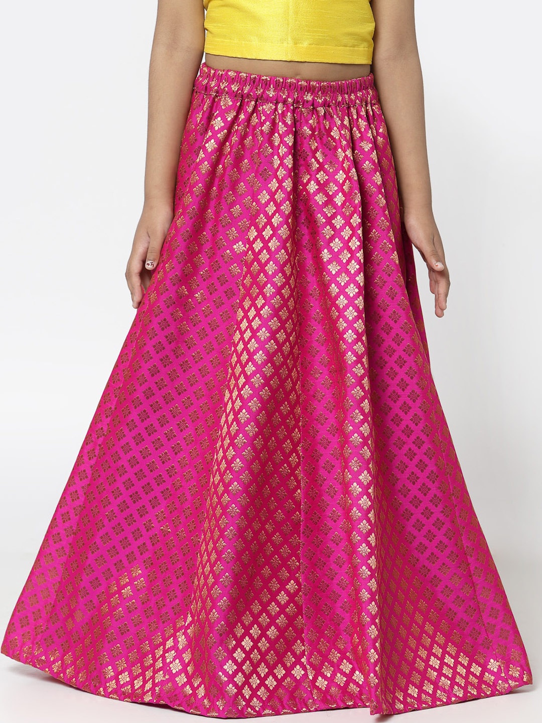 

studio rasa Girls Pink Ethnic Print Pure Silk Flared Maxi Skirt