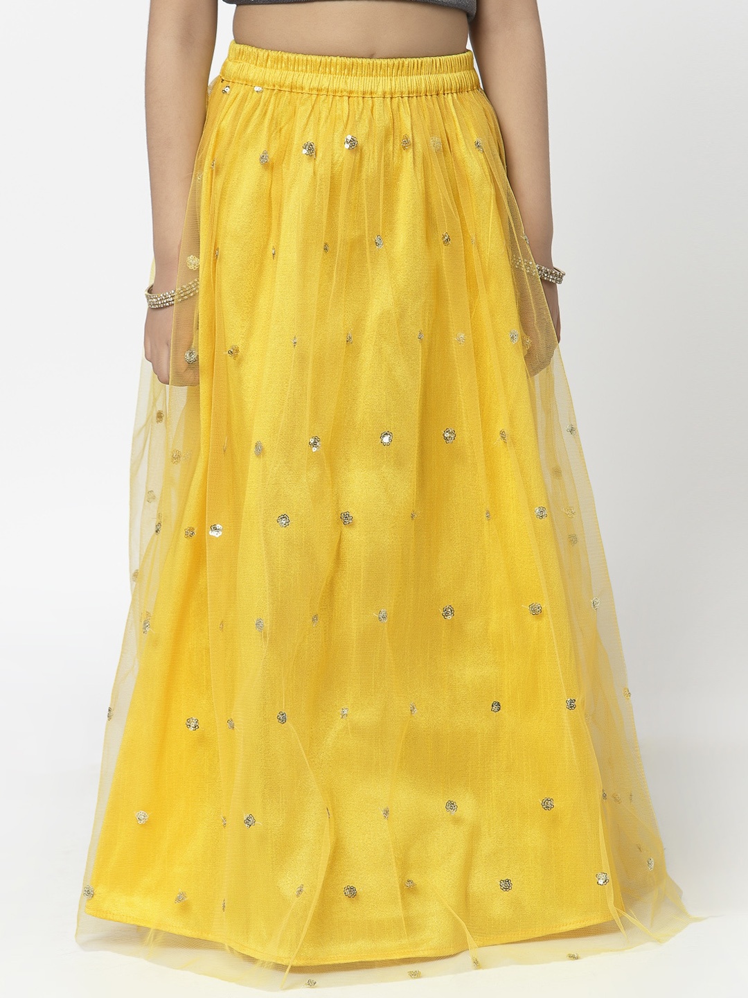 

studio rasa Girls Yellow Sequins Embroidered Gathered Skirt