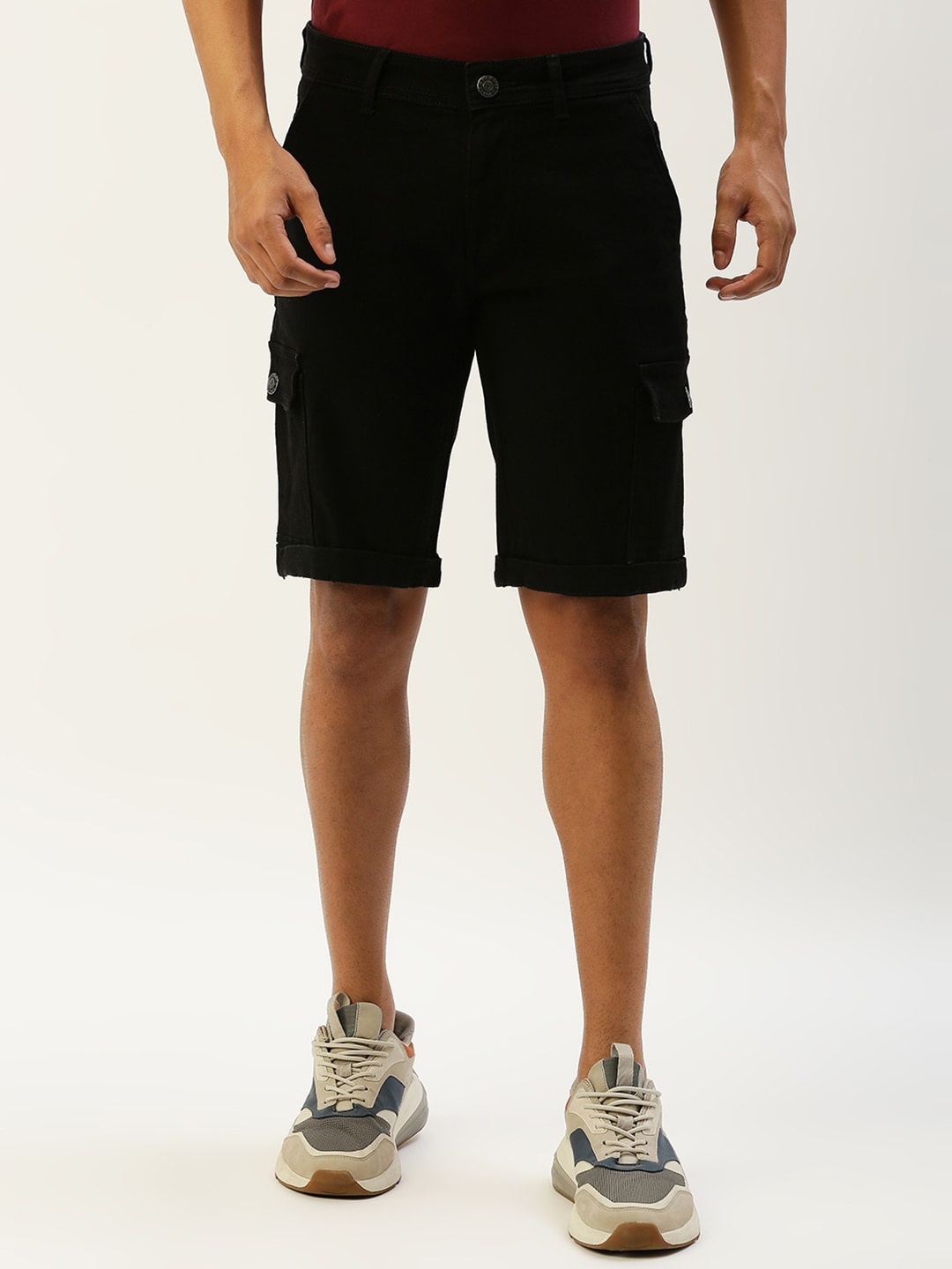 

High Star Men Black Denim Cargo Shorts