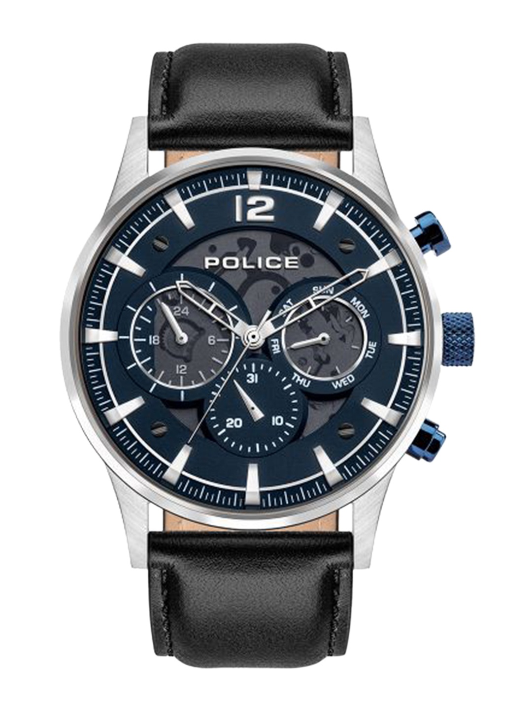 

Police Men Blue Skeleton Dial & Black Leather Textured Straps Analogue Watch