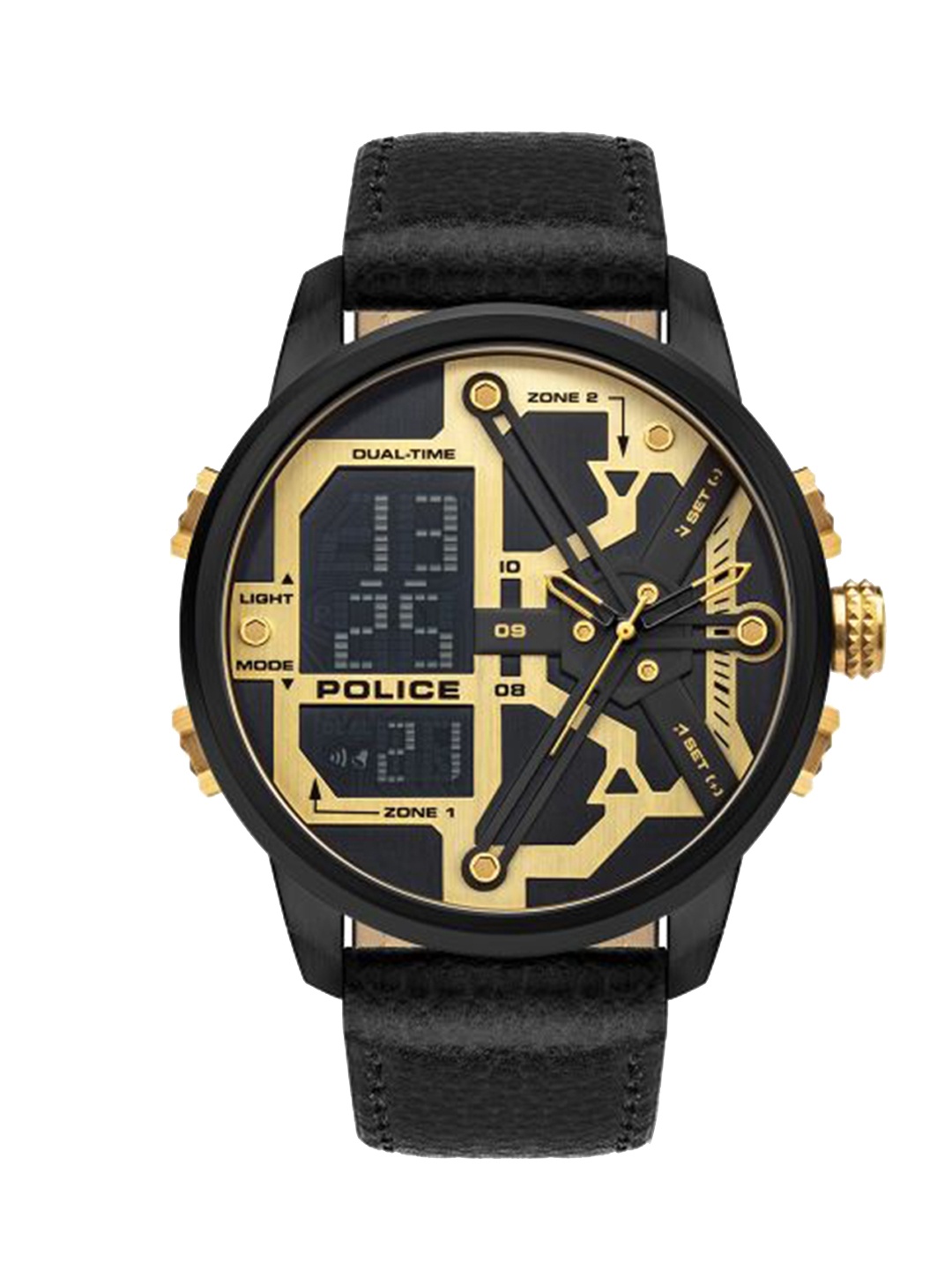

Police Men Black Skeleton Dial & Black Leather Straps Analogue Watch