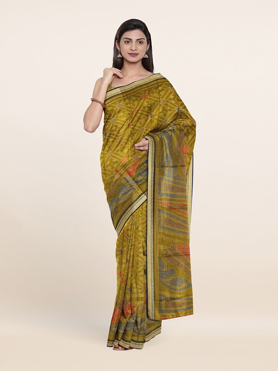 

Pothys Green & Red Zari Printed Saree