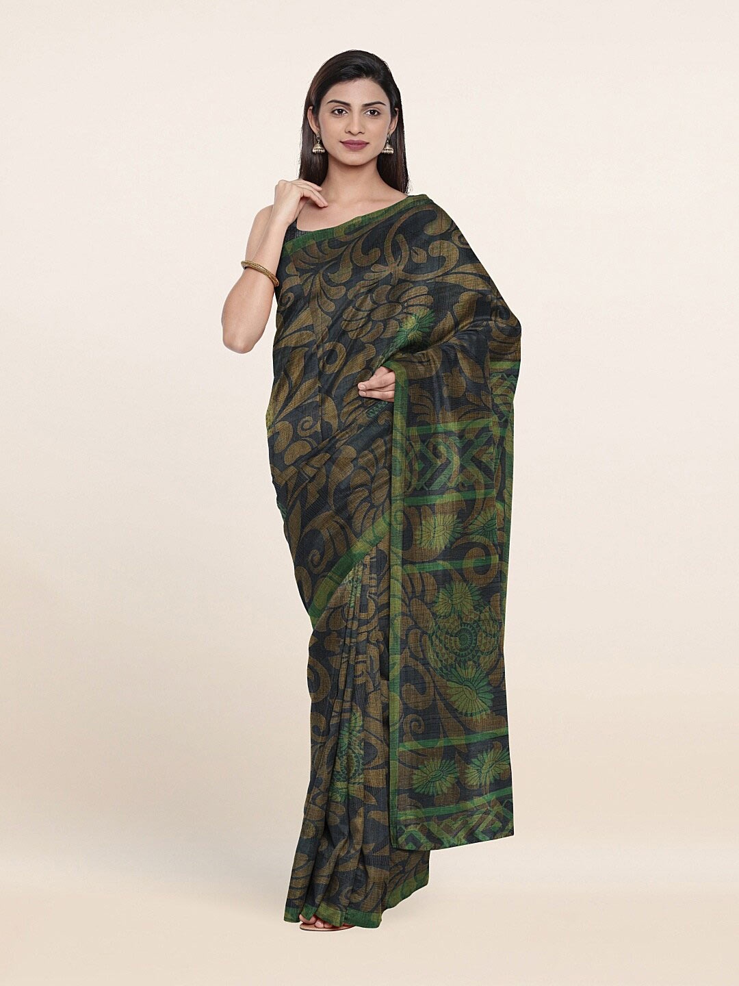 

Pothys Grey & Green Floral Saree