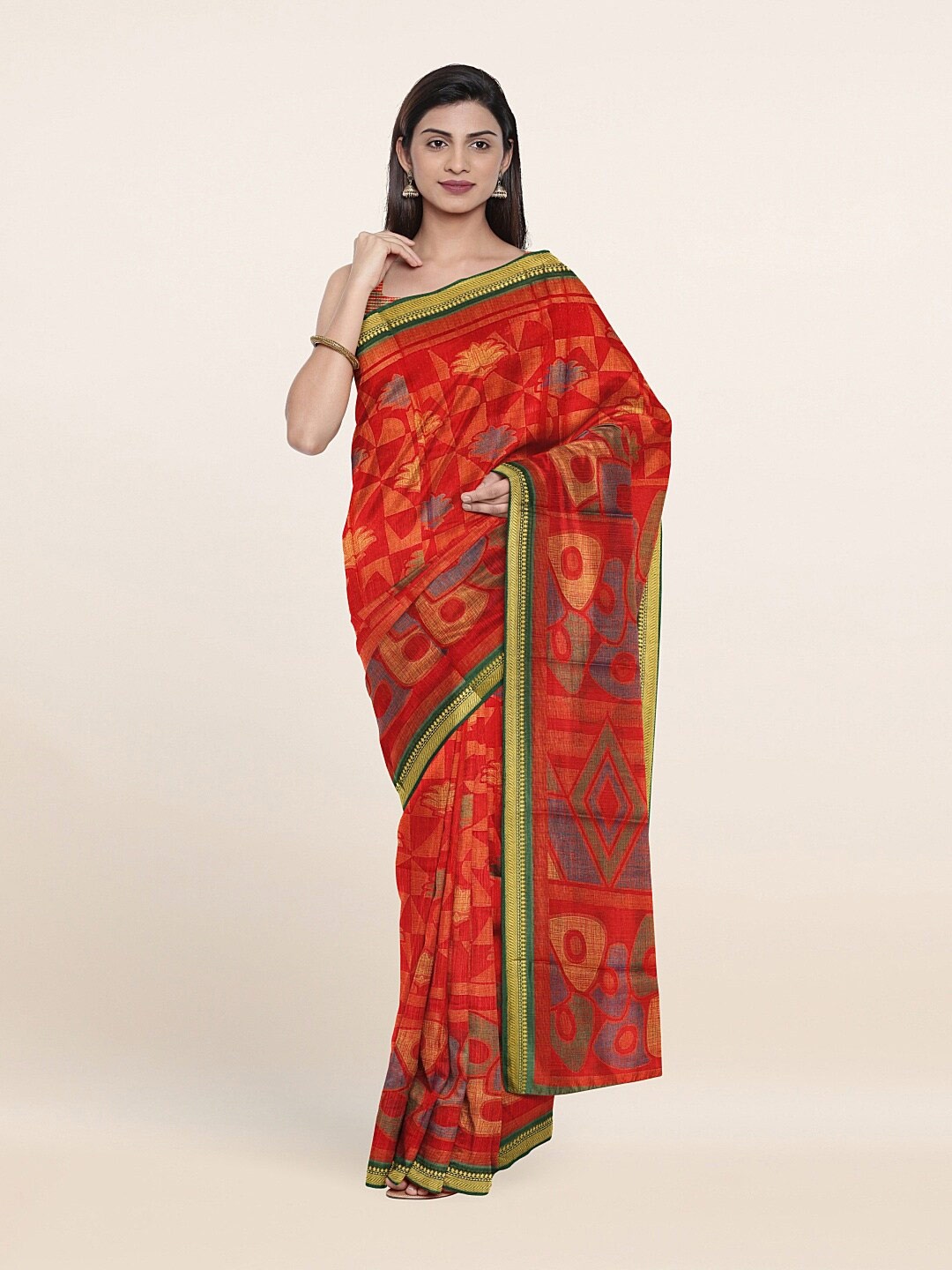 

Pothys Red & Green Printed Zari Saree