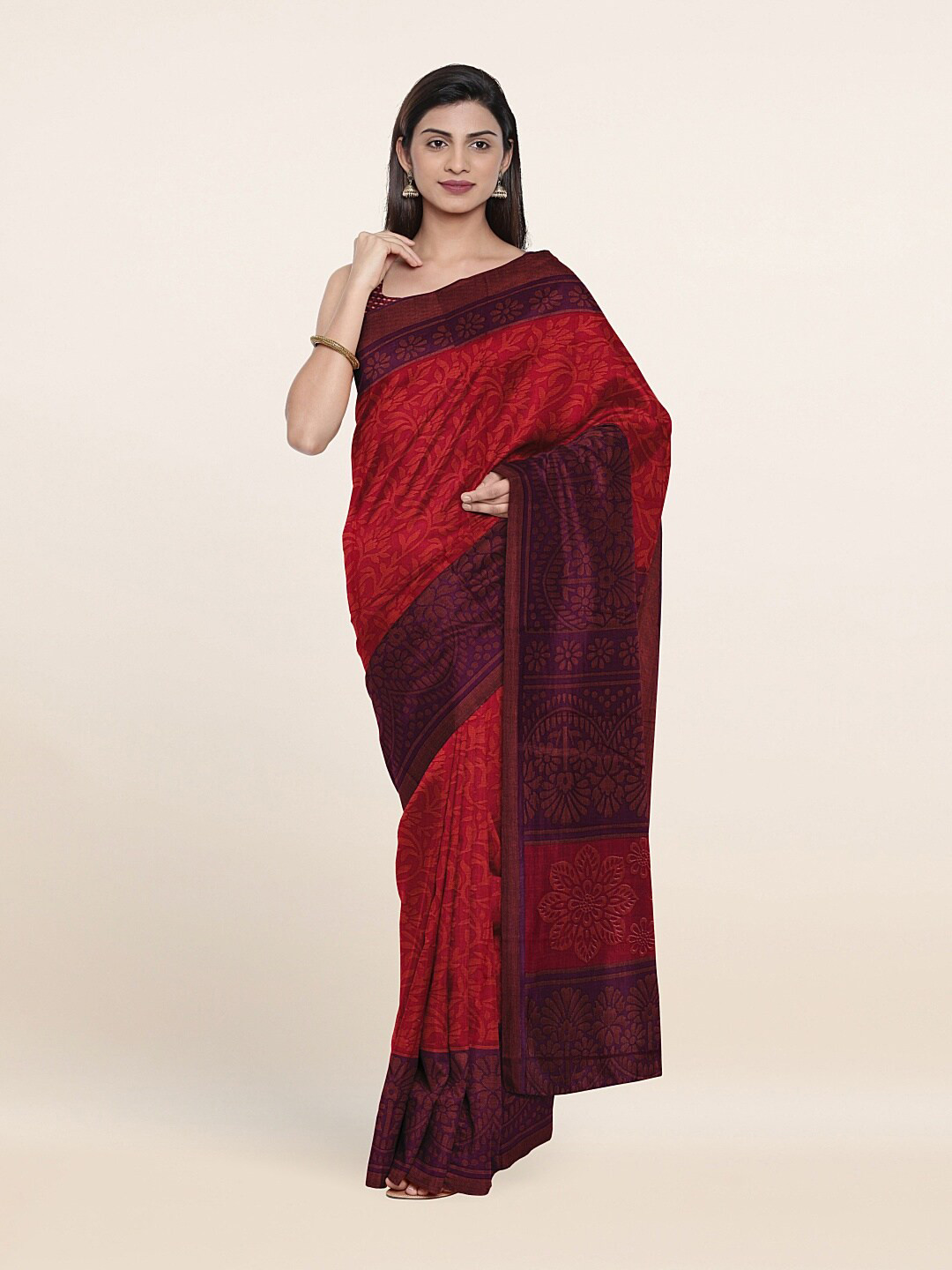 

Pothys Maroon & Violet Floral Saree