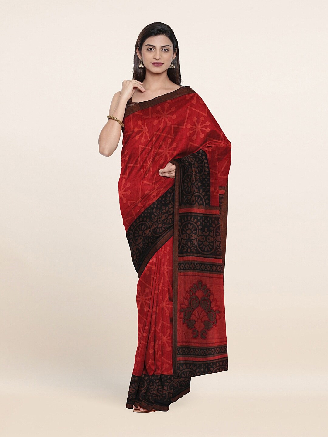 

Pothys Red & Black Floral Saree