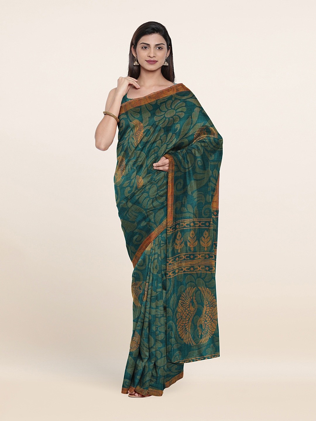 

Pothys Green & Brown Ethnic Motifs Saree