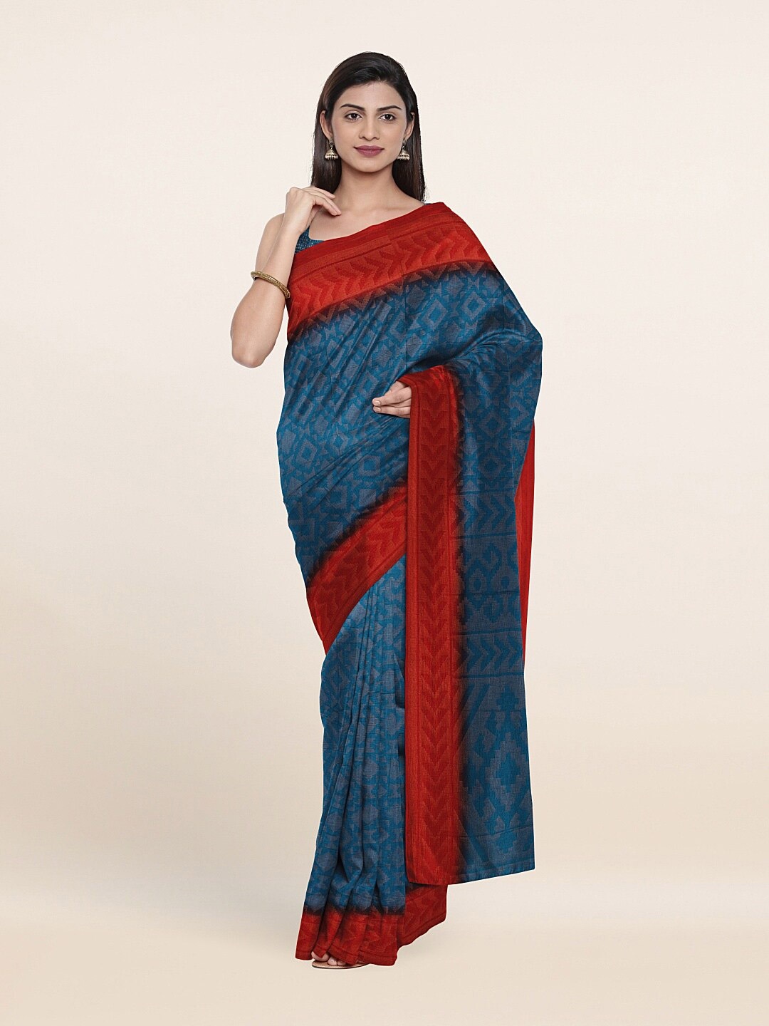 

Pothys Poly Chiffon Blue Colour Saree